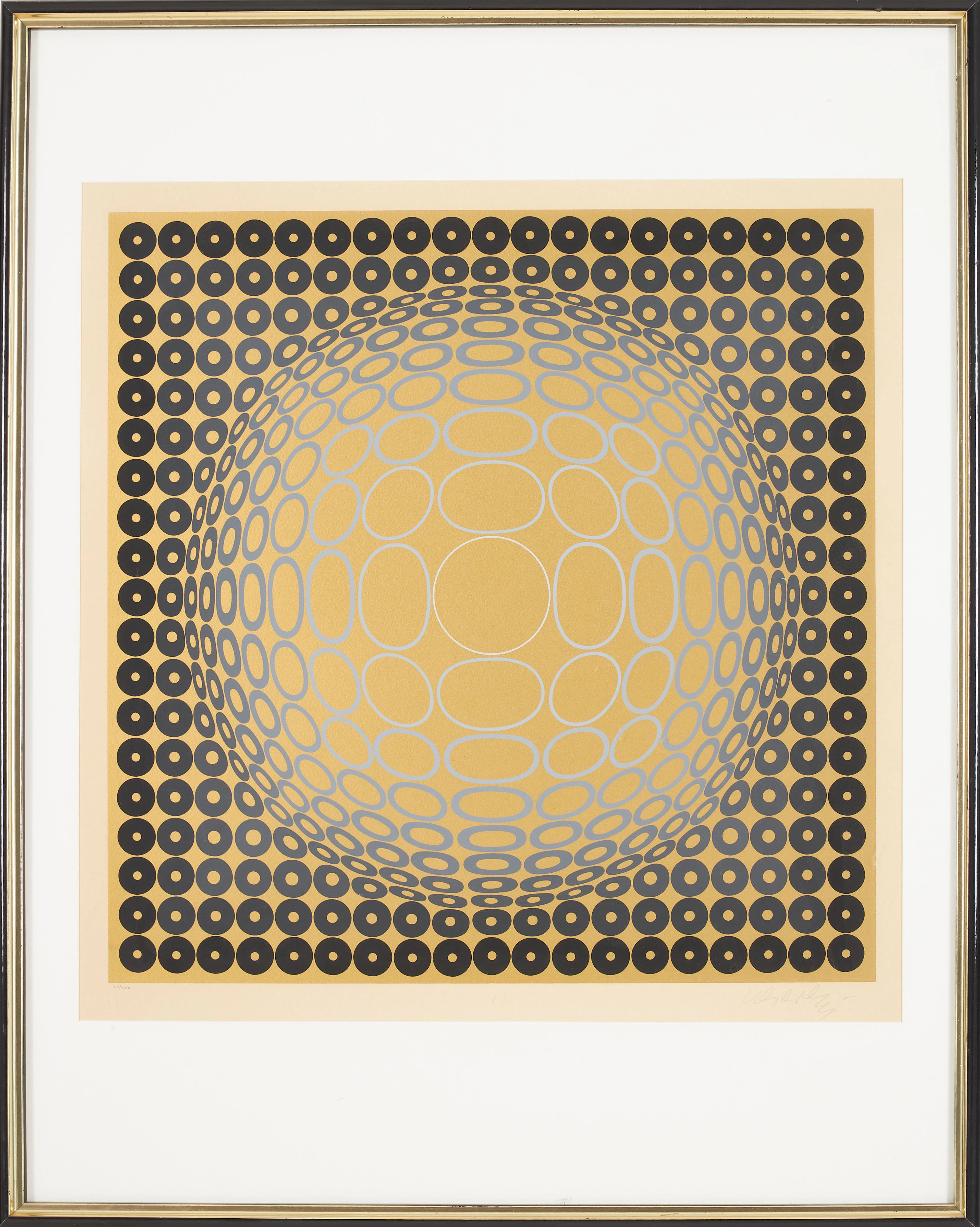 VICTOR VASARELY. Komposition i guld, serigrafi, ur "Hommage aux Prix