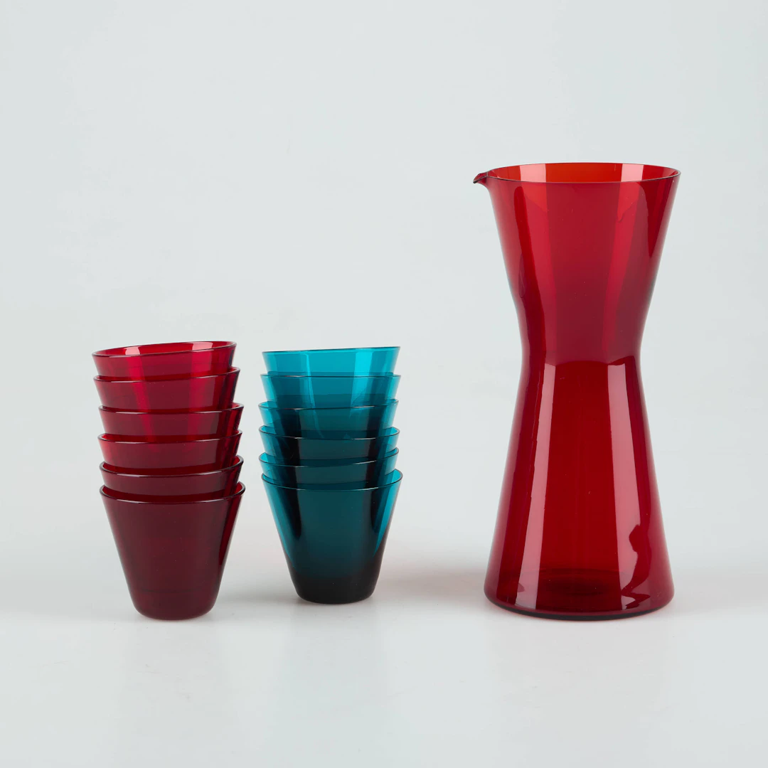 KAJ FRANCK. KANNA OCH GLAS, kanna modell 1610, 6+6 glas "Kimara".