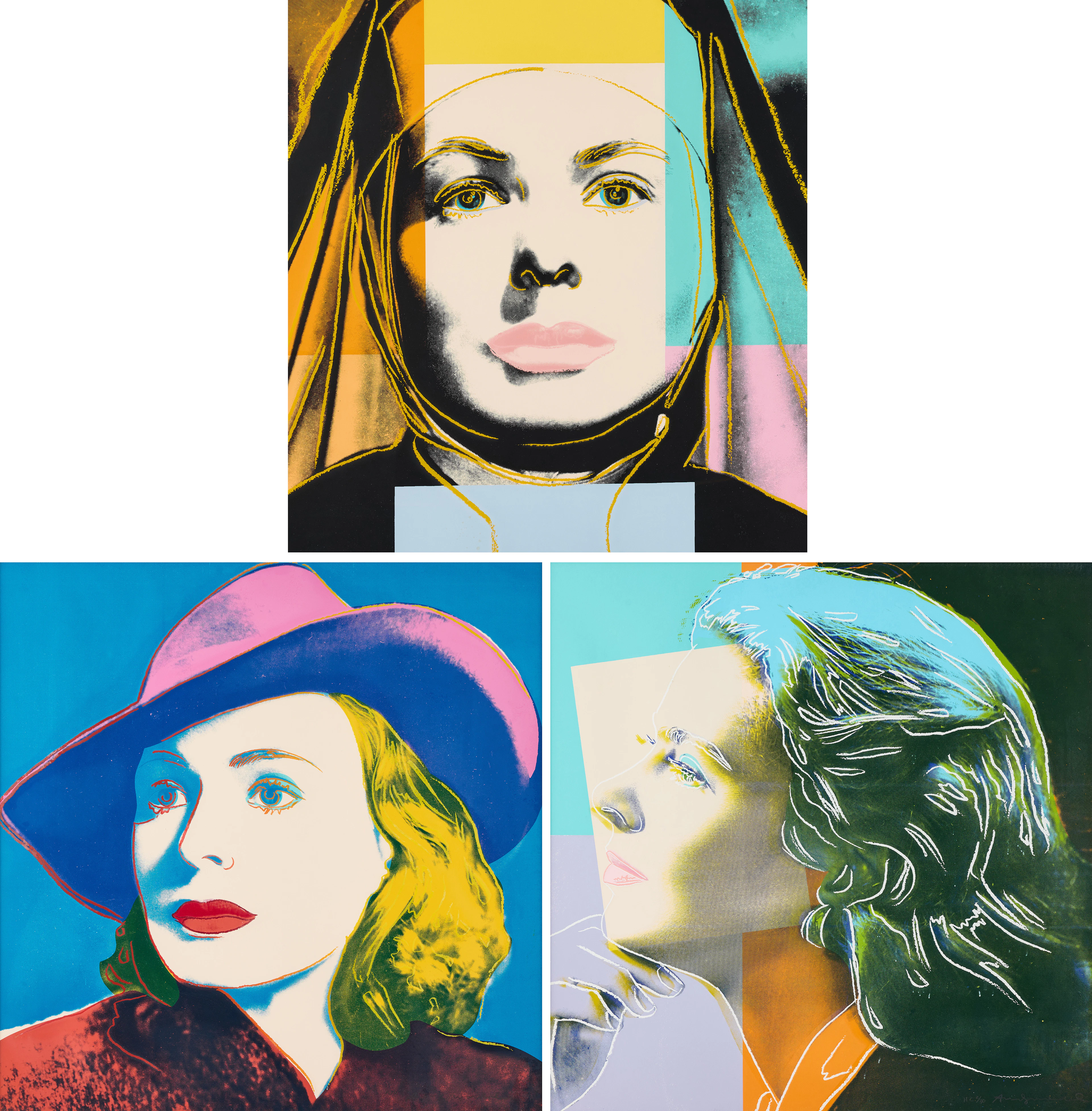 ANDY WARHOL. ”Ingrid Bergman” (Three Portraits of Ingrid Bergman).