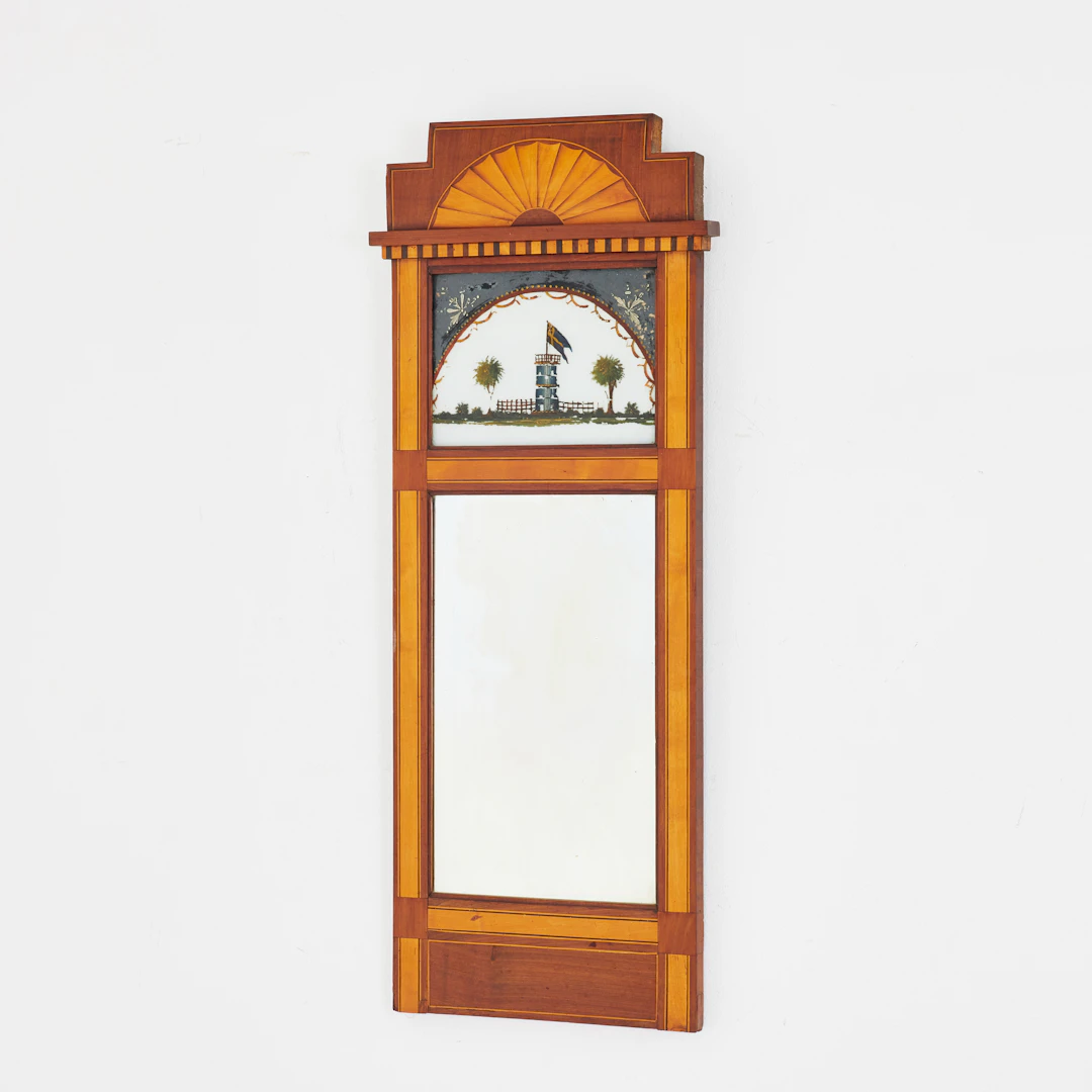 SPEGEL, 1800-talets andra hälft, bemålad dekor på glas, fasettslipat
