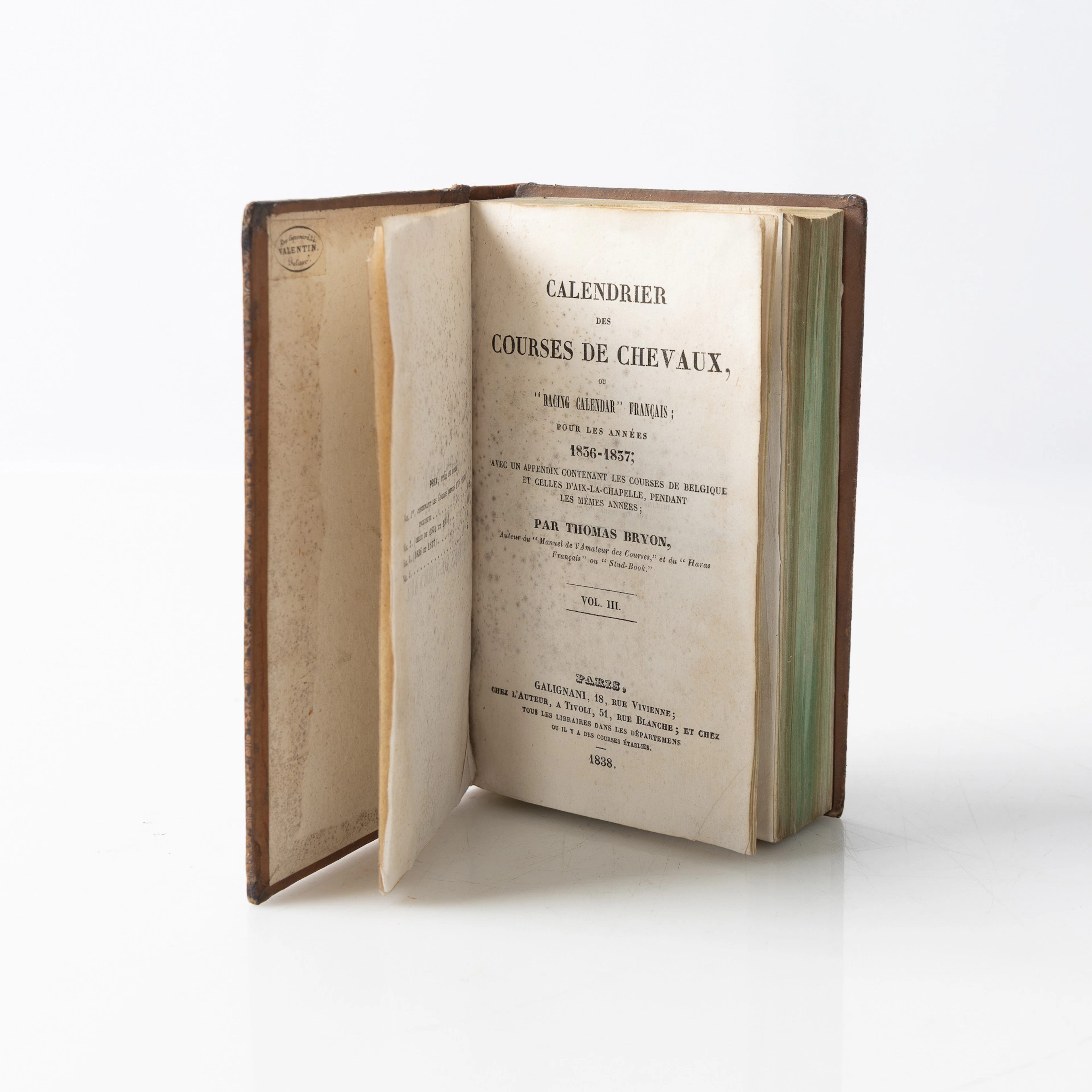 BOK "Calendrier des Courses de Chevaux", Thomas Bryon, utgiven Galignani