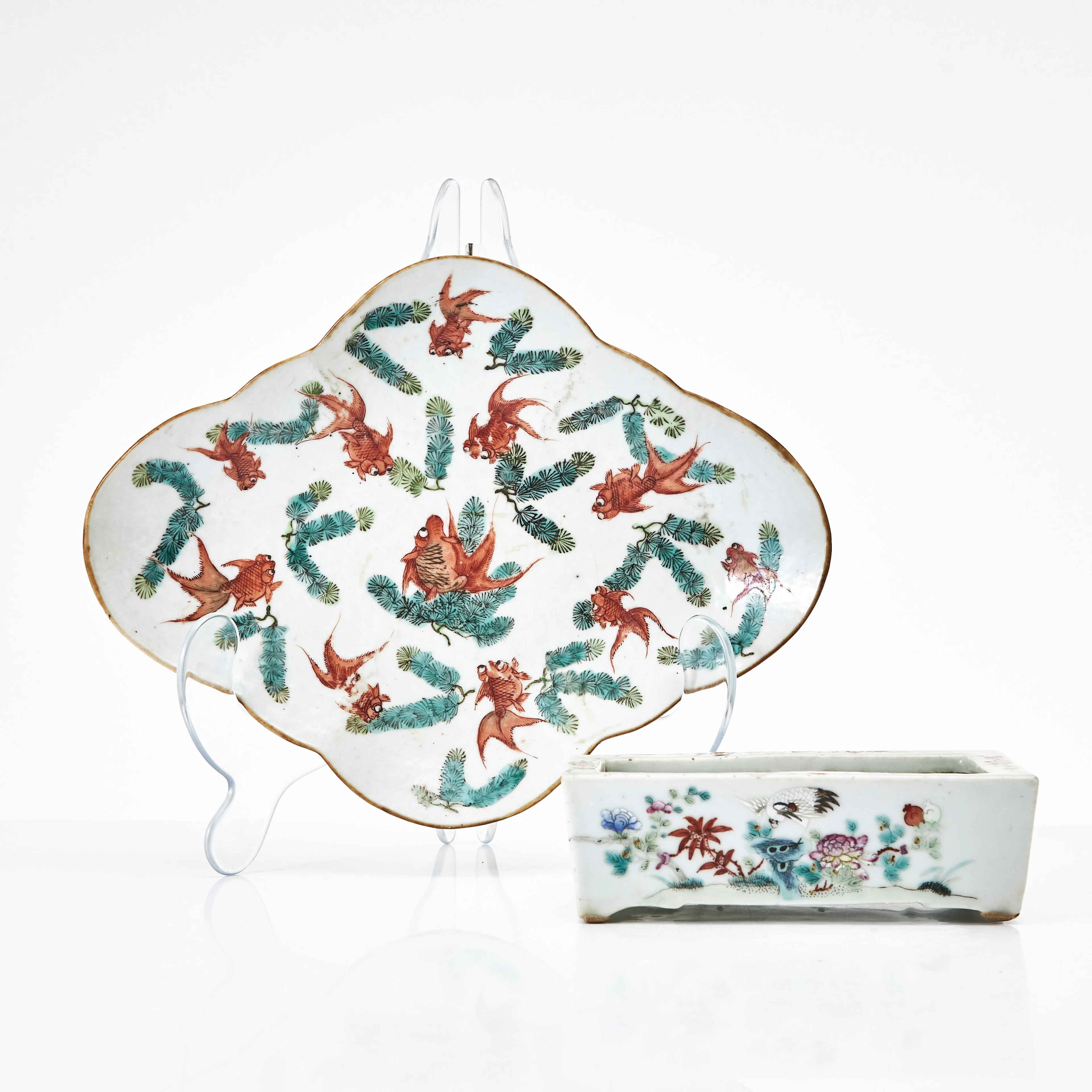 SKÅLFAT, RÖKELSEKAR, 2 dlr., porslin, Kina, Guangxu (1875-1908), polykrom