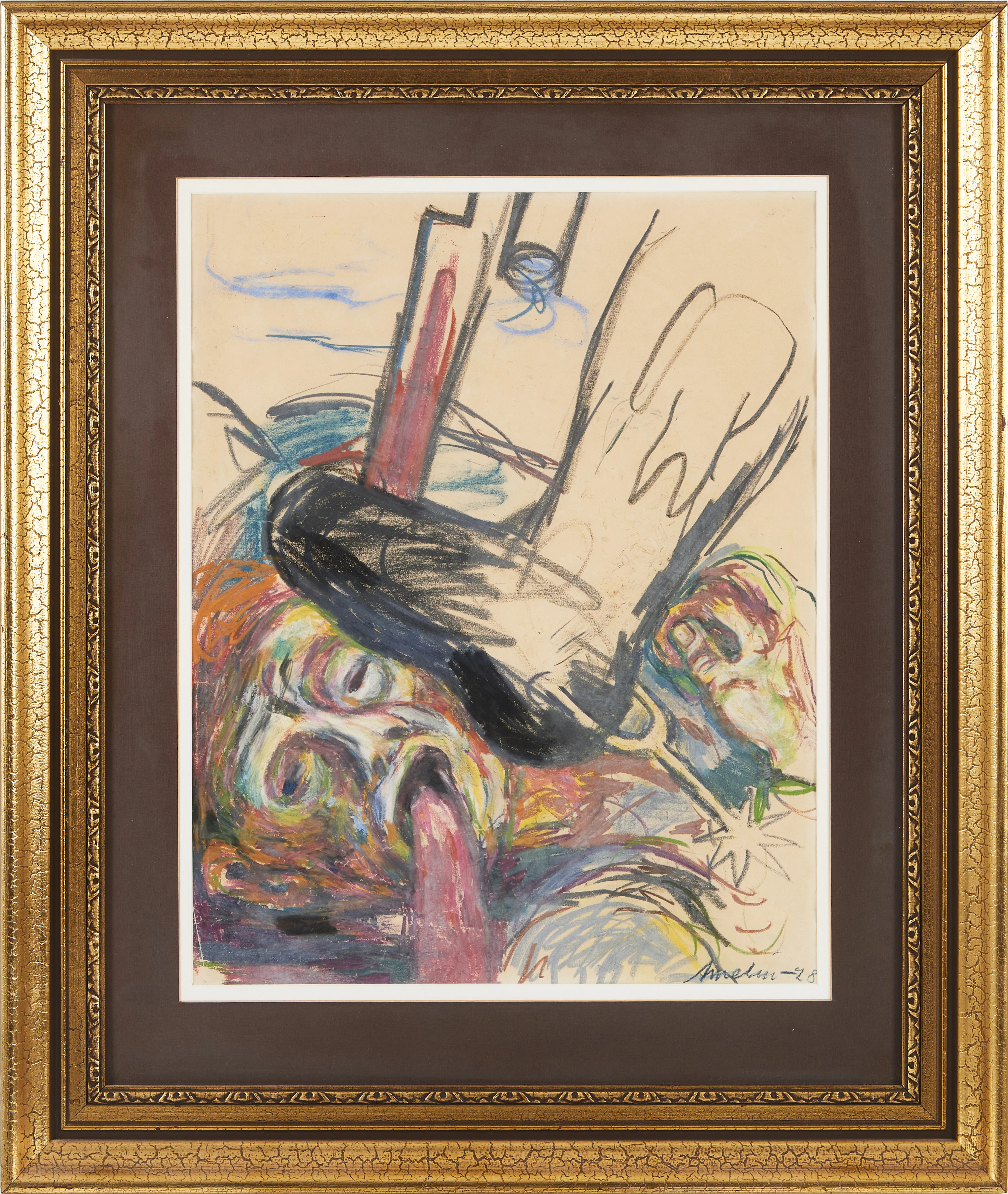 ALBIN AMELIN. "Kriget", pastell på papper, signerad, daterad 1928.