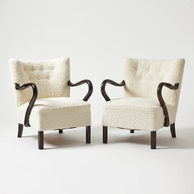 FÅTÖLJER, ett par, Slagelse Møbelfabrik 1940-tal, Danish Modern, mörkbetsad