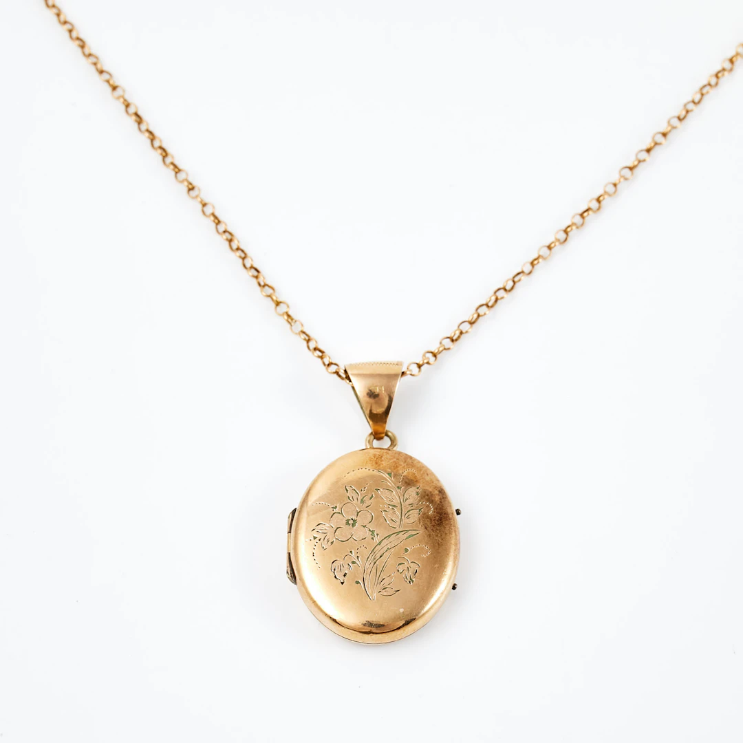 MEDALJONG, förgylld metall, HALSKEDJA, 18 k guld, ärtlänk, Johan Petter