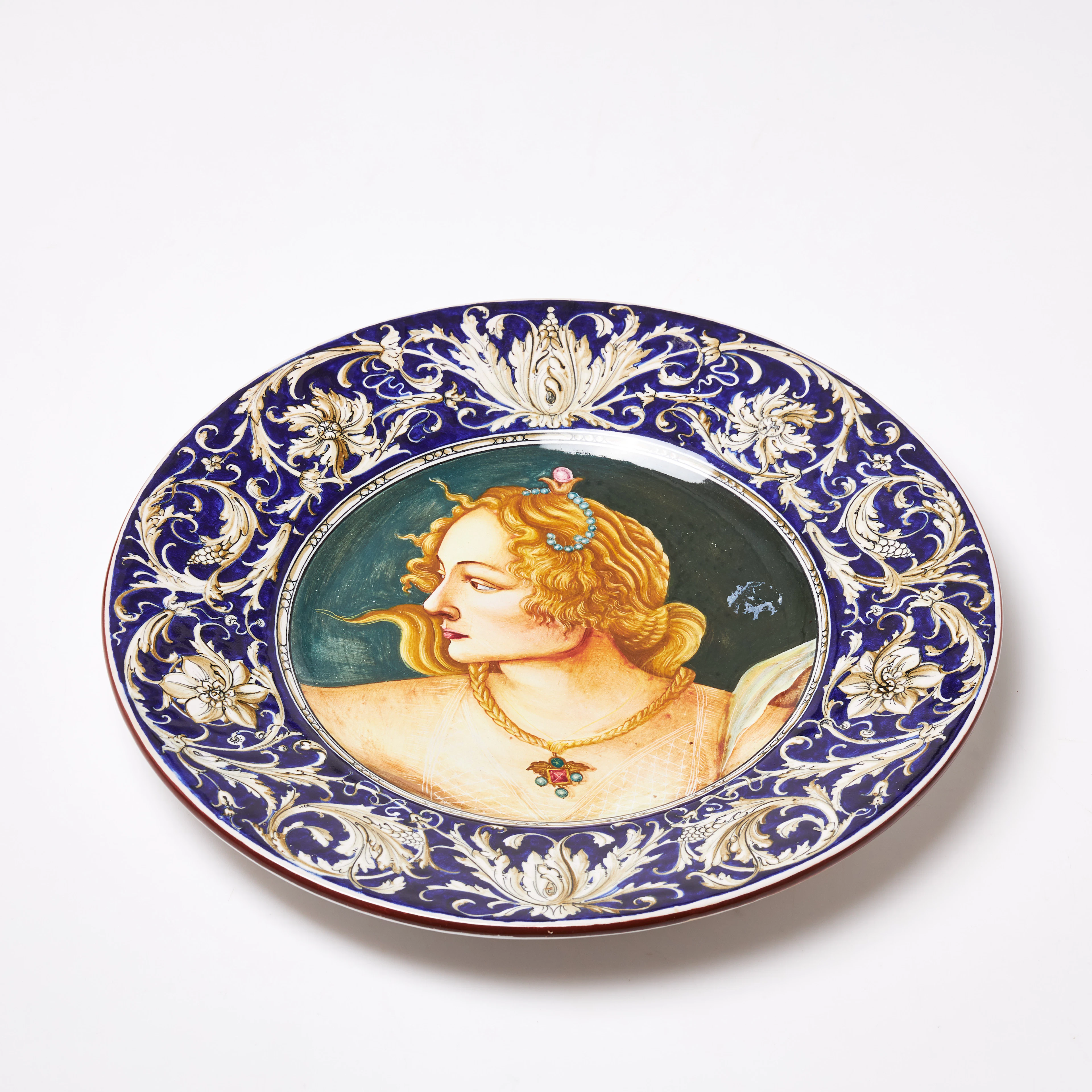 FAT. fajans, centralt med motiv efter Sandro Botticelli, 1900-talets