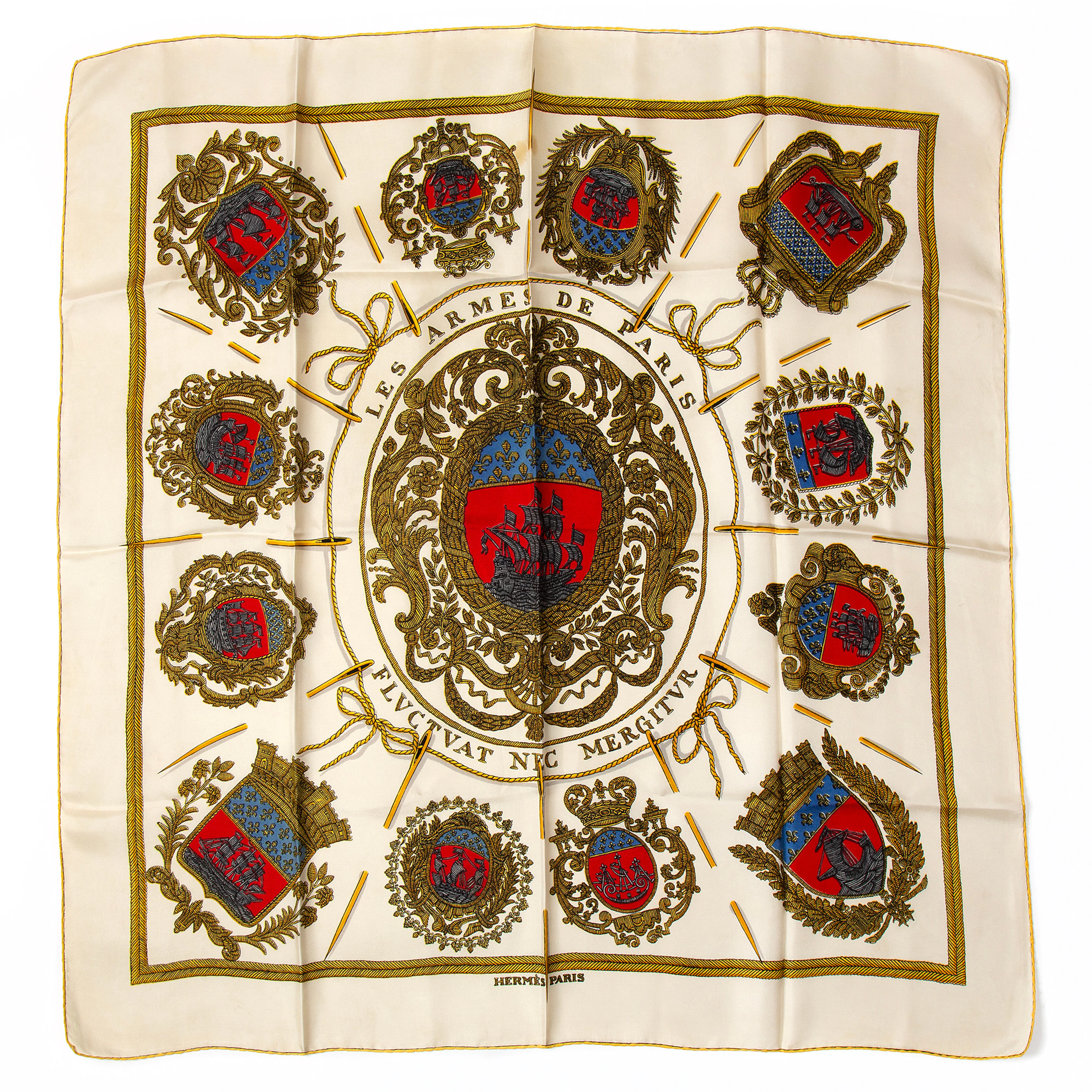 HERMÈS. Scarf, "Les Armes de Paris", siden.