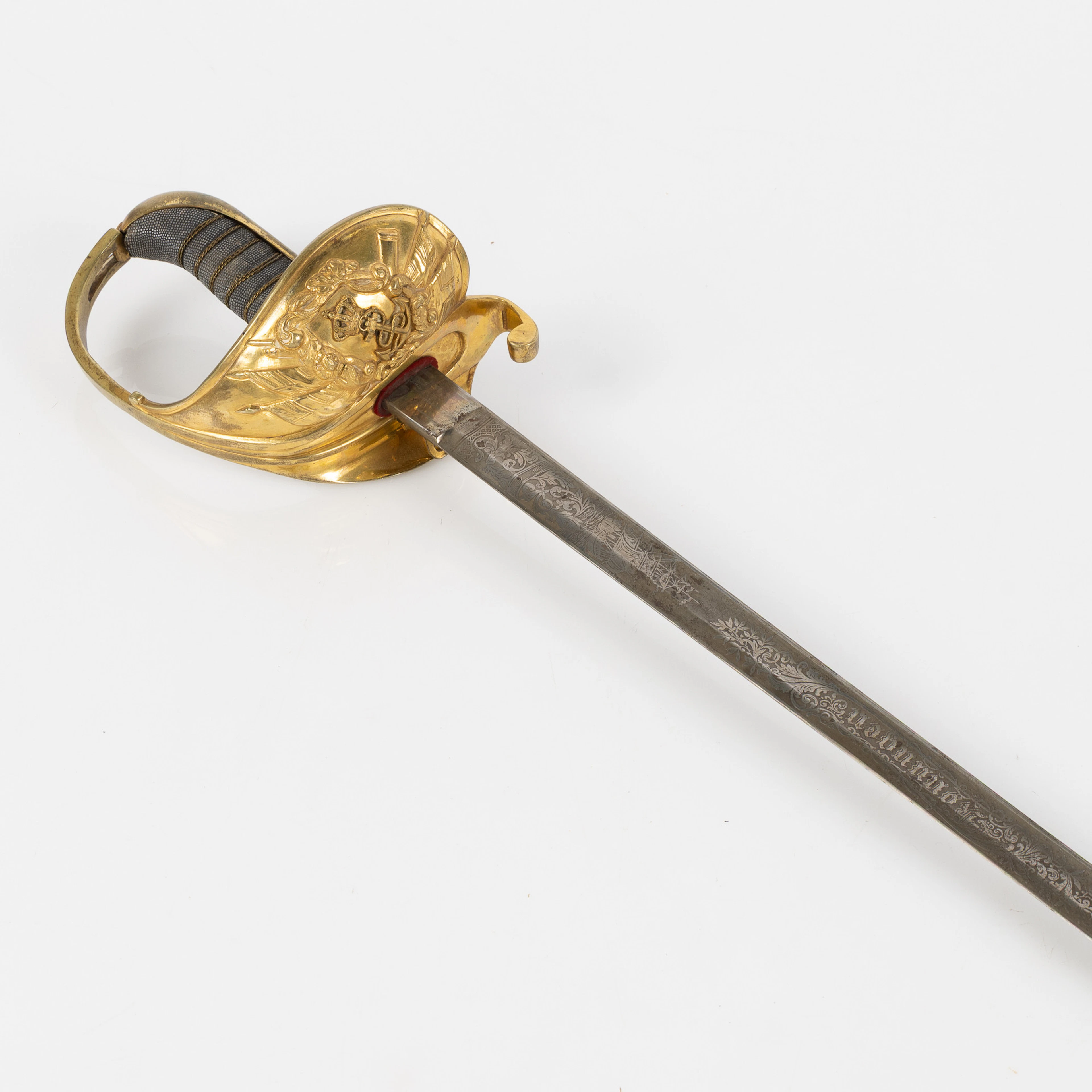 SABEL, flottan, m/1878, balja i läder med mässingsbeslag.