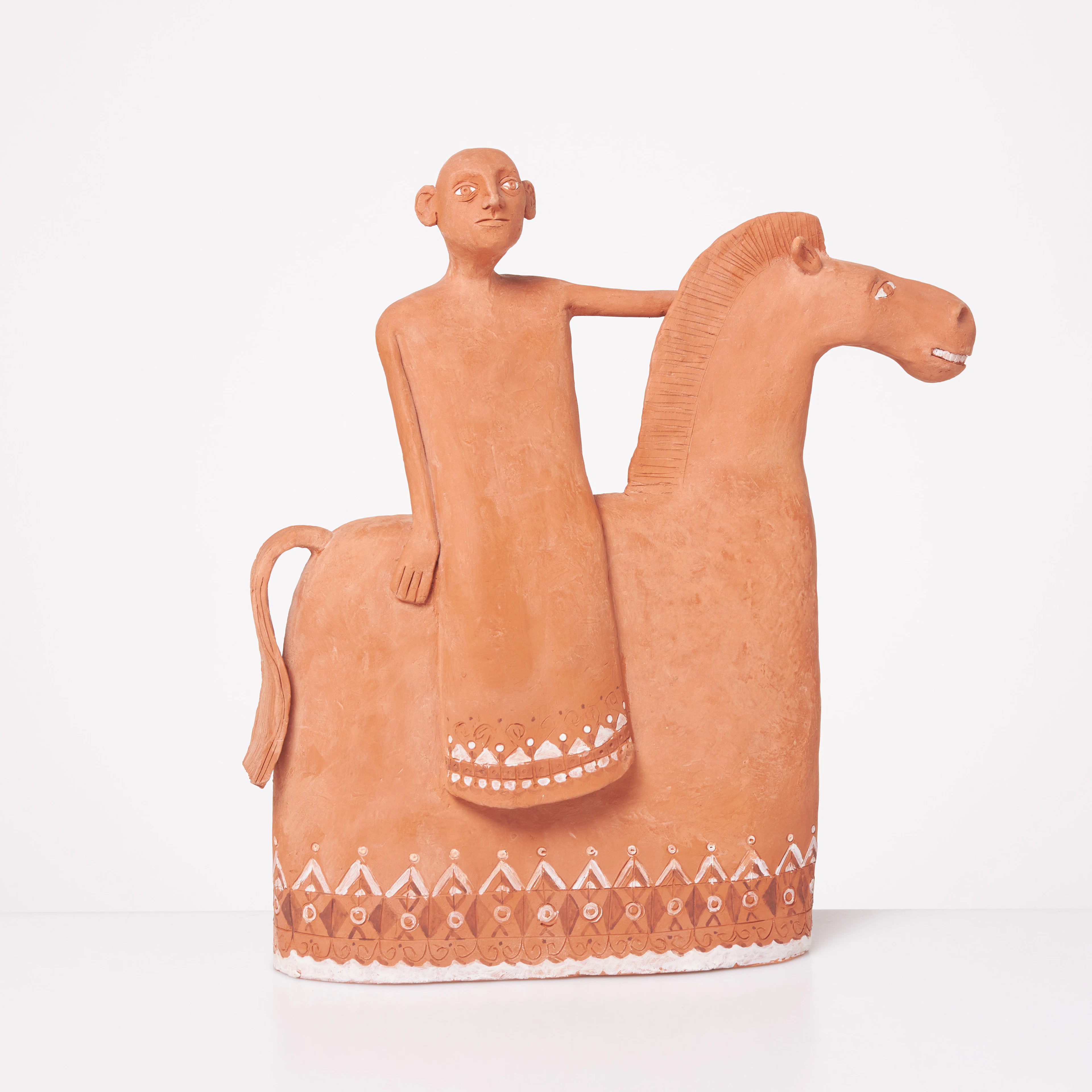 OCTAVIAN PIRVAN. Skulptur, ryttare på häst, terracotta, signerad och