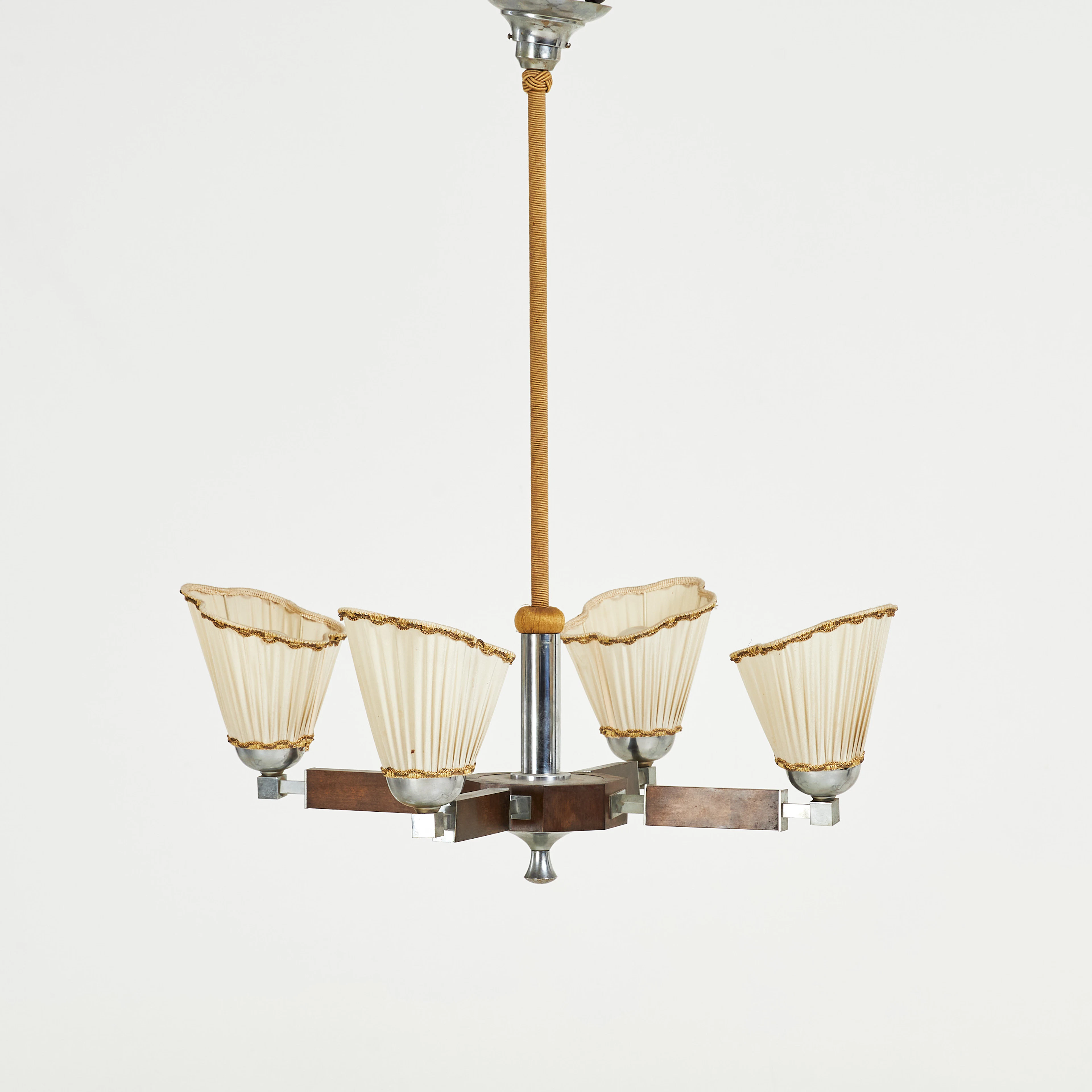 TAKLAMPA, Art Deco, delvis replindad stomme i vitmetall, samt betsad