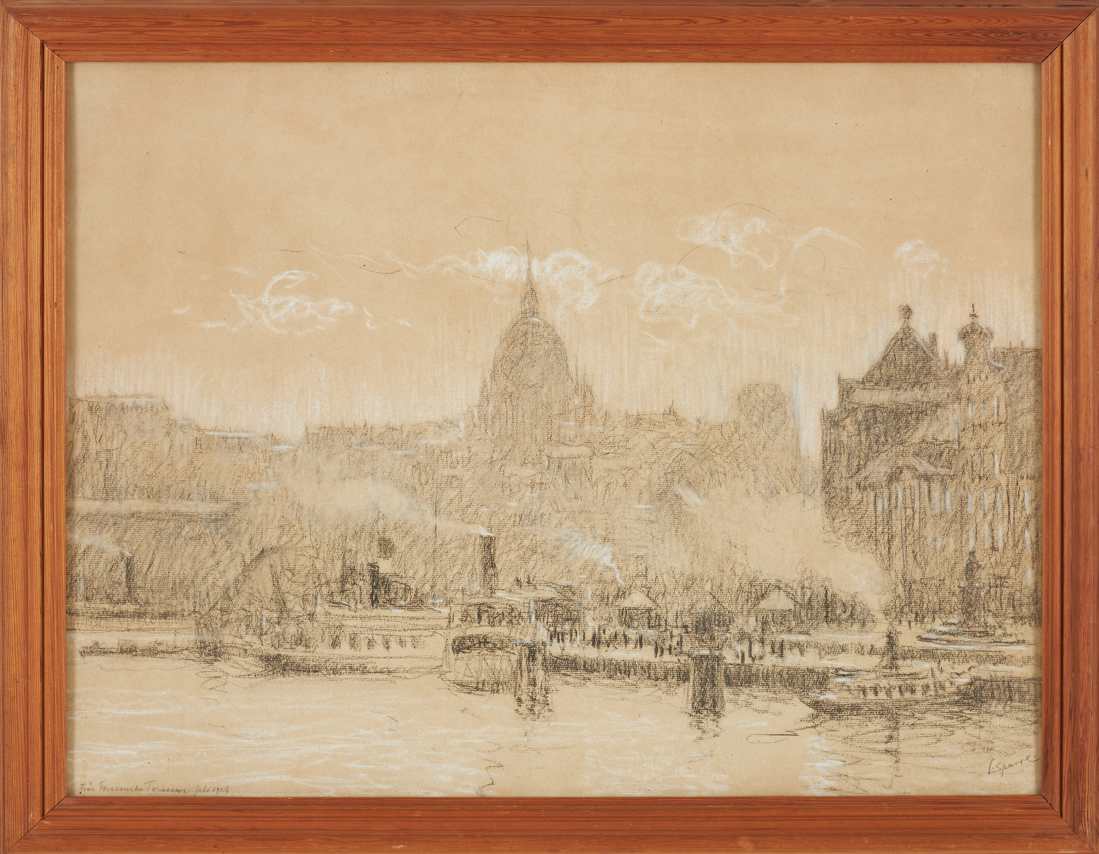 LOUIS SPARRE (1863-1964). Stockholmsmotiv, pastell och krita, signerad.