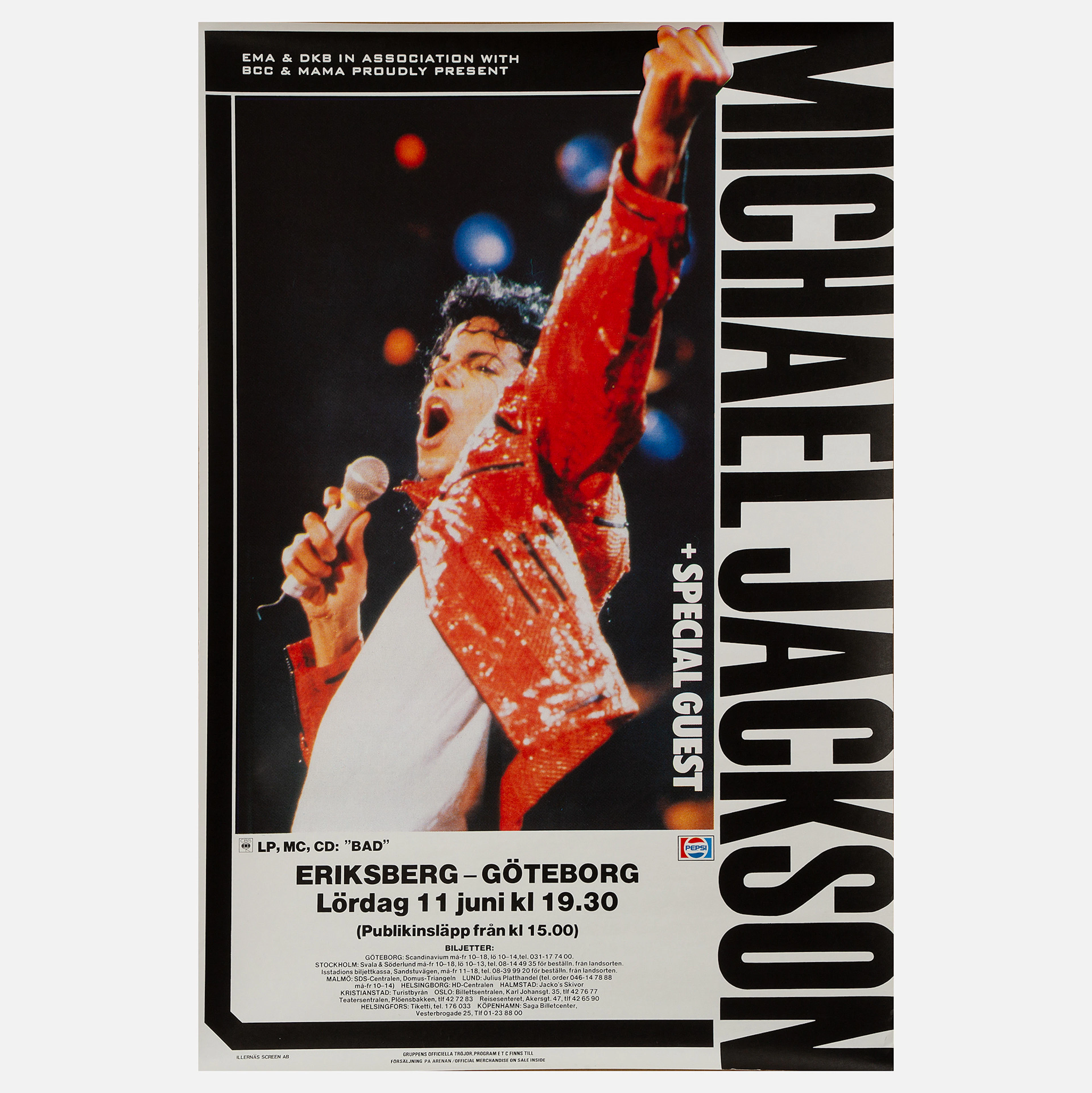 KONSERTAFFISCH. Michael Jackson, Göteborg, 1988.