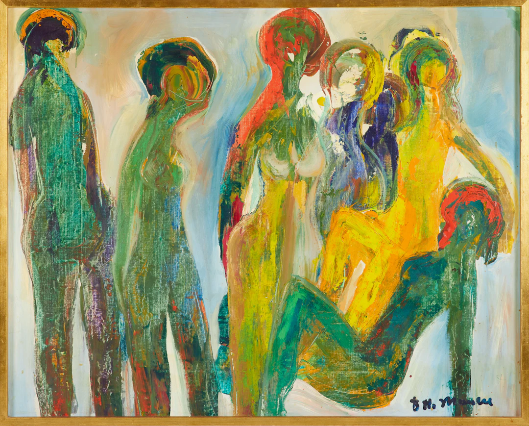 HELMUT MANTEL. Figuralt motiv, olja på duk, signerad.