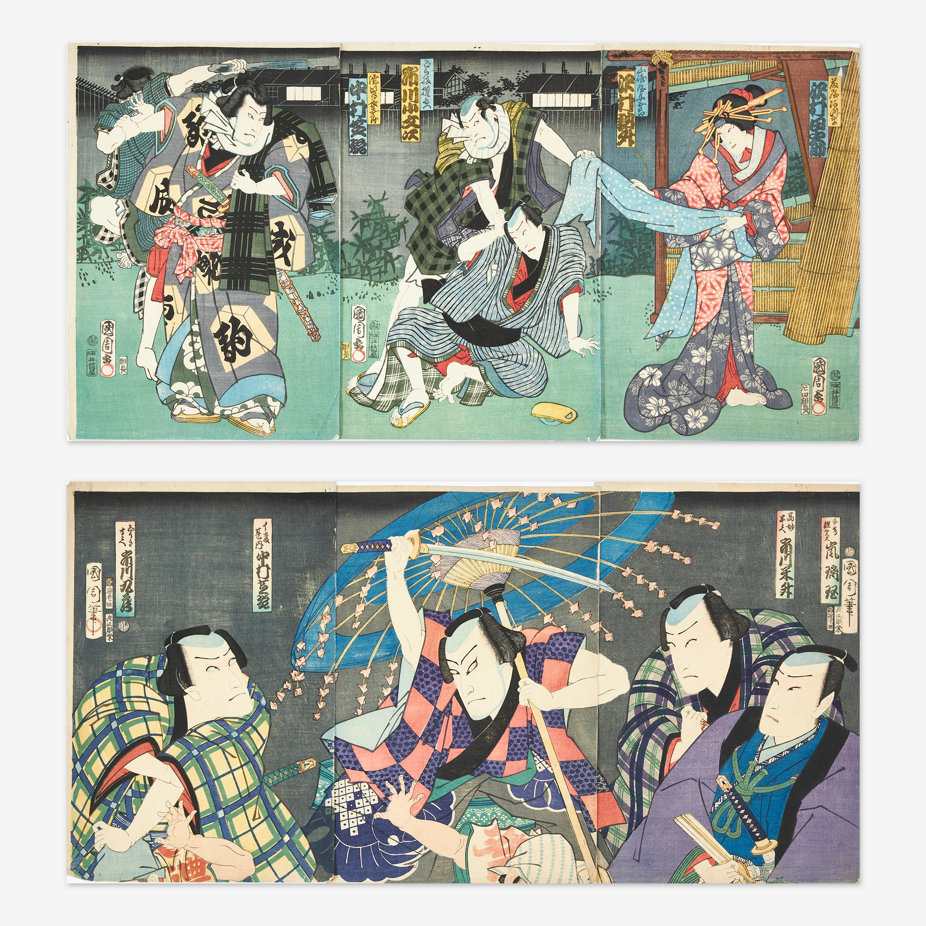 TOYOHARA KUNICHIKA (JAPAN, 1835-1900). Two triptychs.