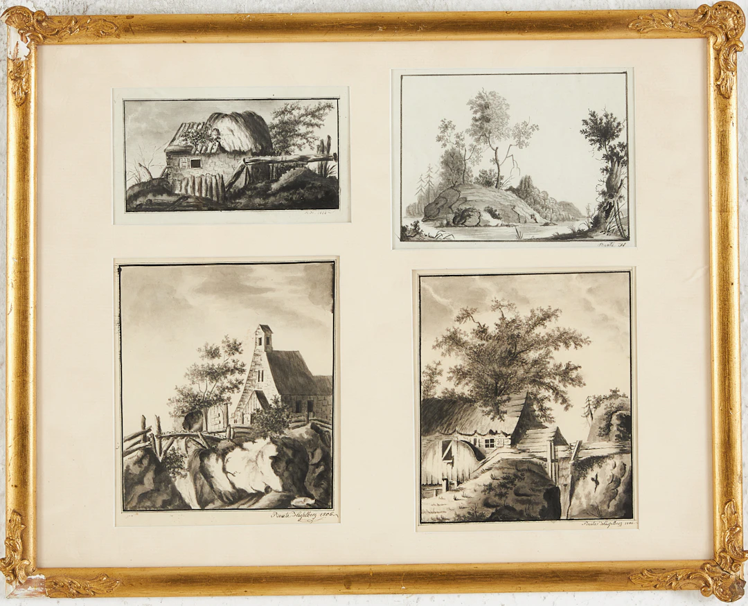OIDENTIFIERAD KONSTNÄR, 1800-talets början. Rurala motiv 4 stycken