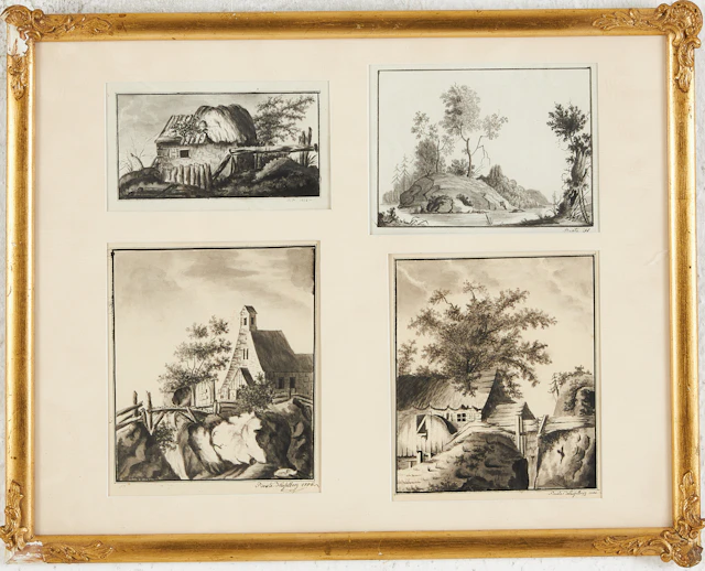 OIDENTIFIERAD KONSTNÄR, 1800-talets början. Rurala motiv 4 stycken