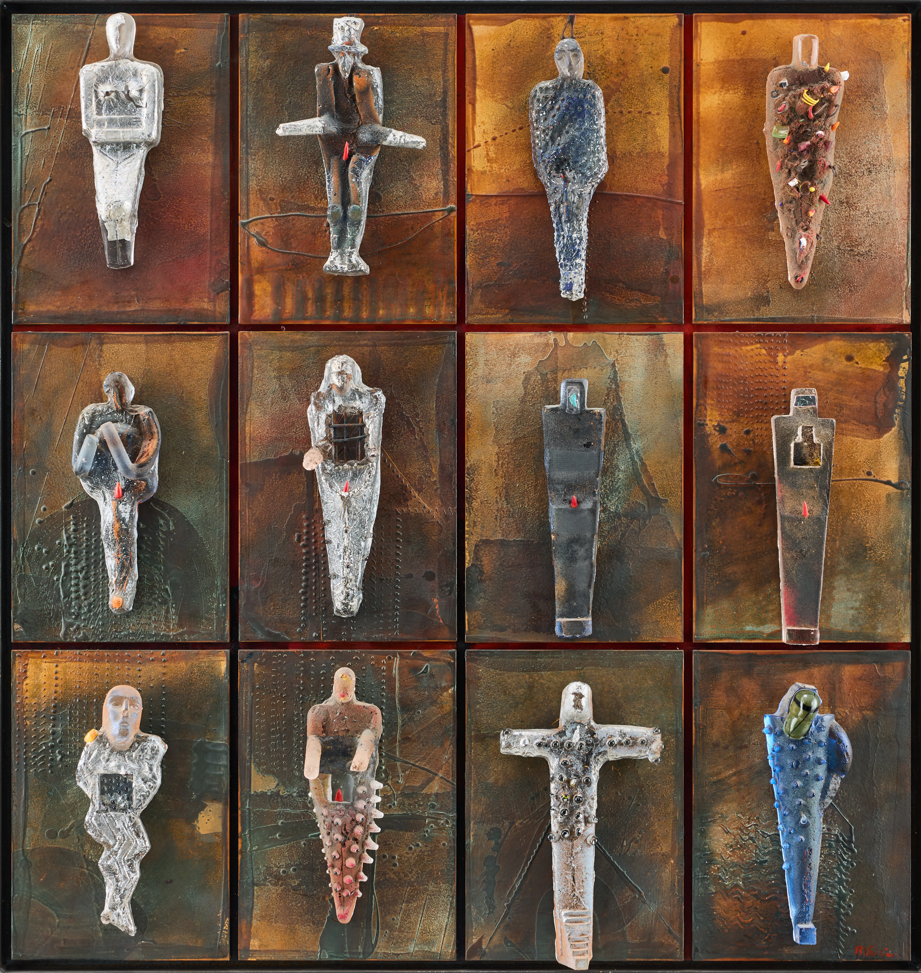 BERTIL VALLIEN. Skulptur, Kosta, i form av 12 figurer hängande på