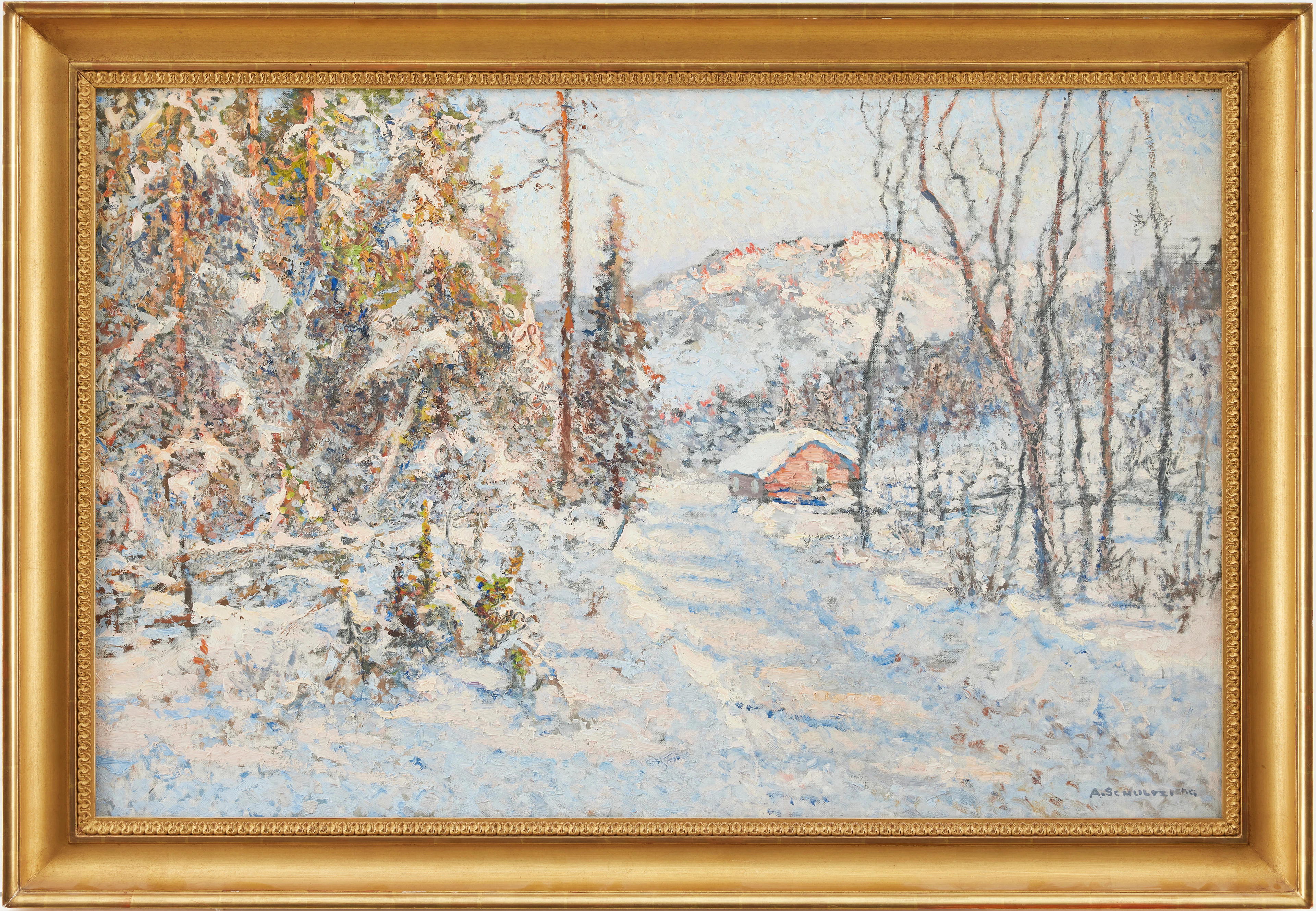 ANSHELM SCHULTZBERG. "Motiv från Älvdalen, Dalarna", olja på duk, signerad.