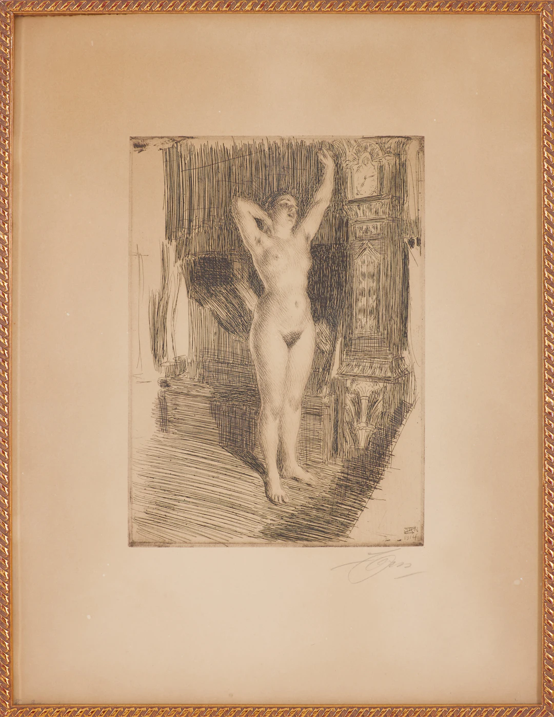 ANDERS ZORN. "Tidigt", etsning, signerad och daterad 1914 i trycket