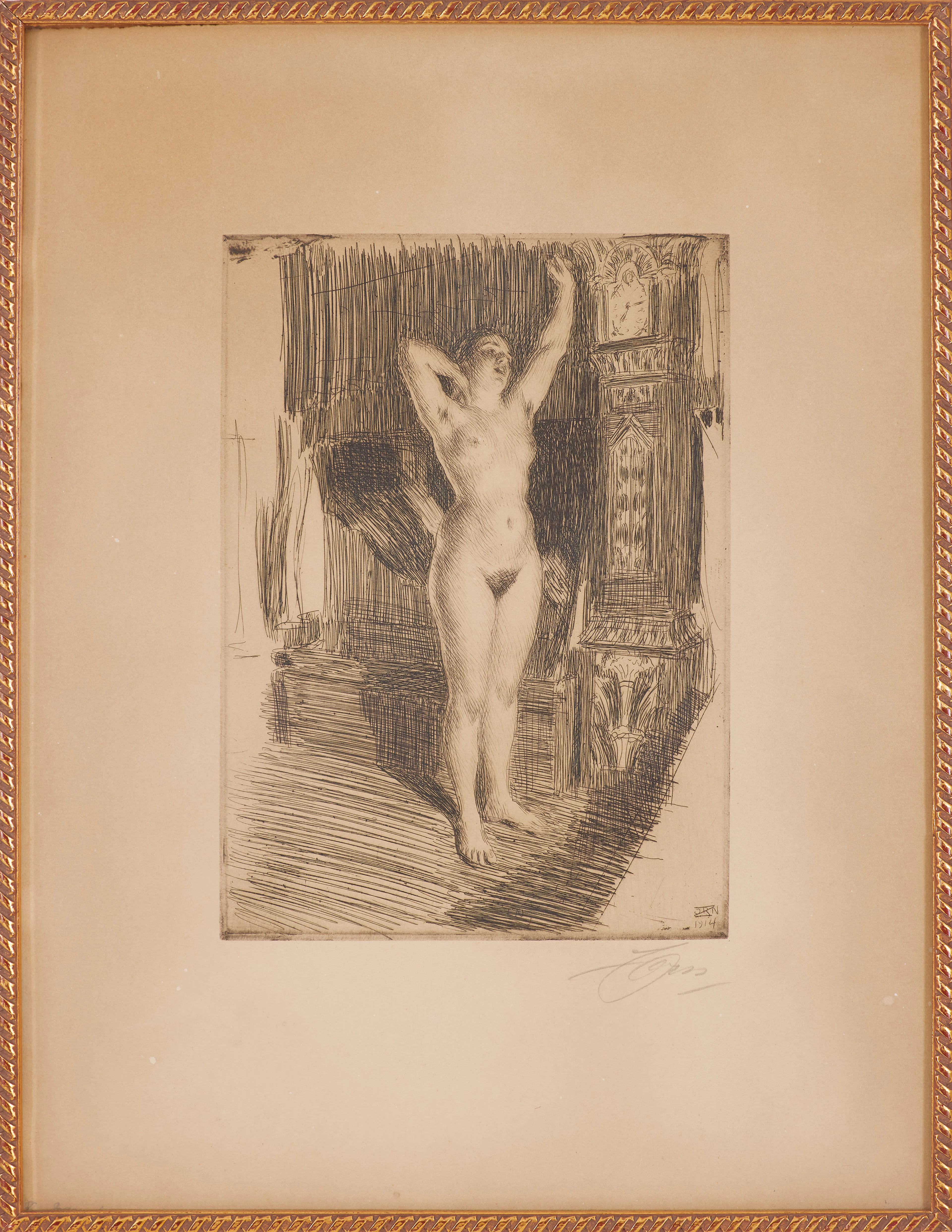 ANDERS ZORN. "Tidigt", etsning, signerad och daterad 1914 i trycket