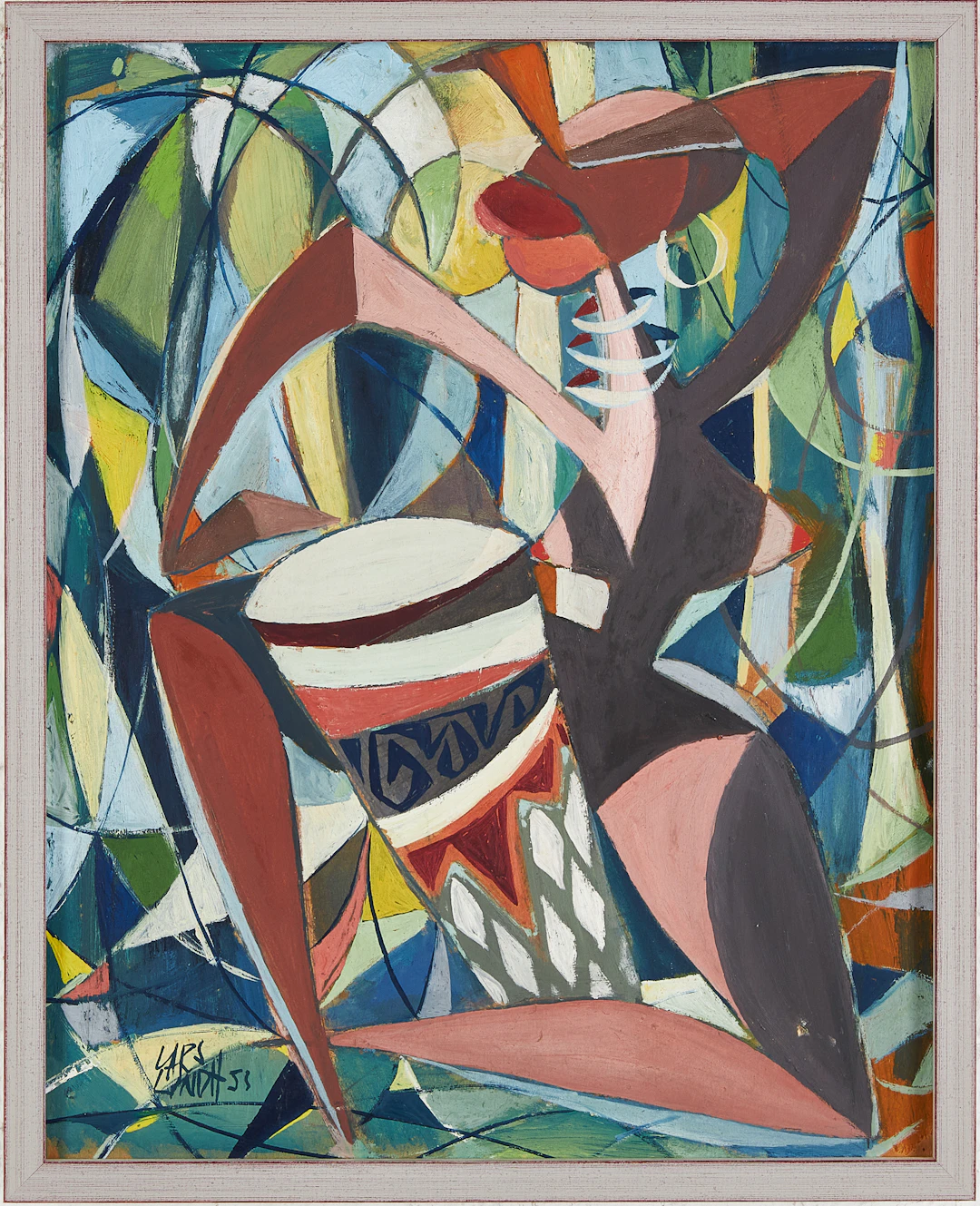 LARS LINDH (1918-2002) Trummande, oljemålning på pannå, signerad och