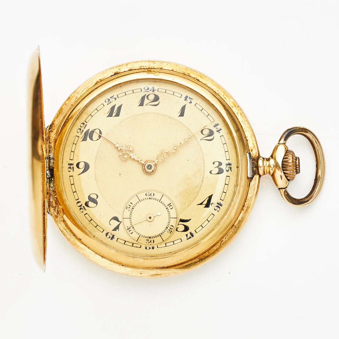RECORD WATCH Co, fickur, 18 k guld, savonett, arabiska siffror, plexiglas