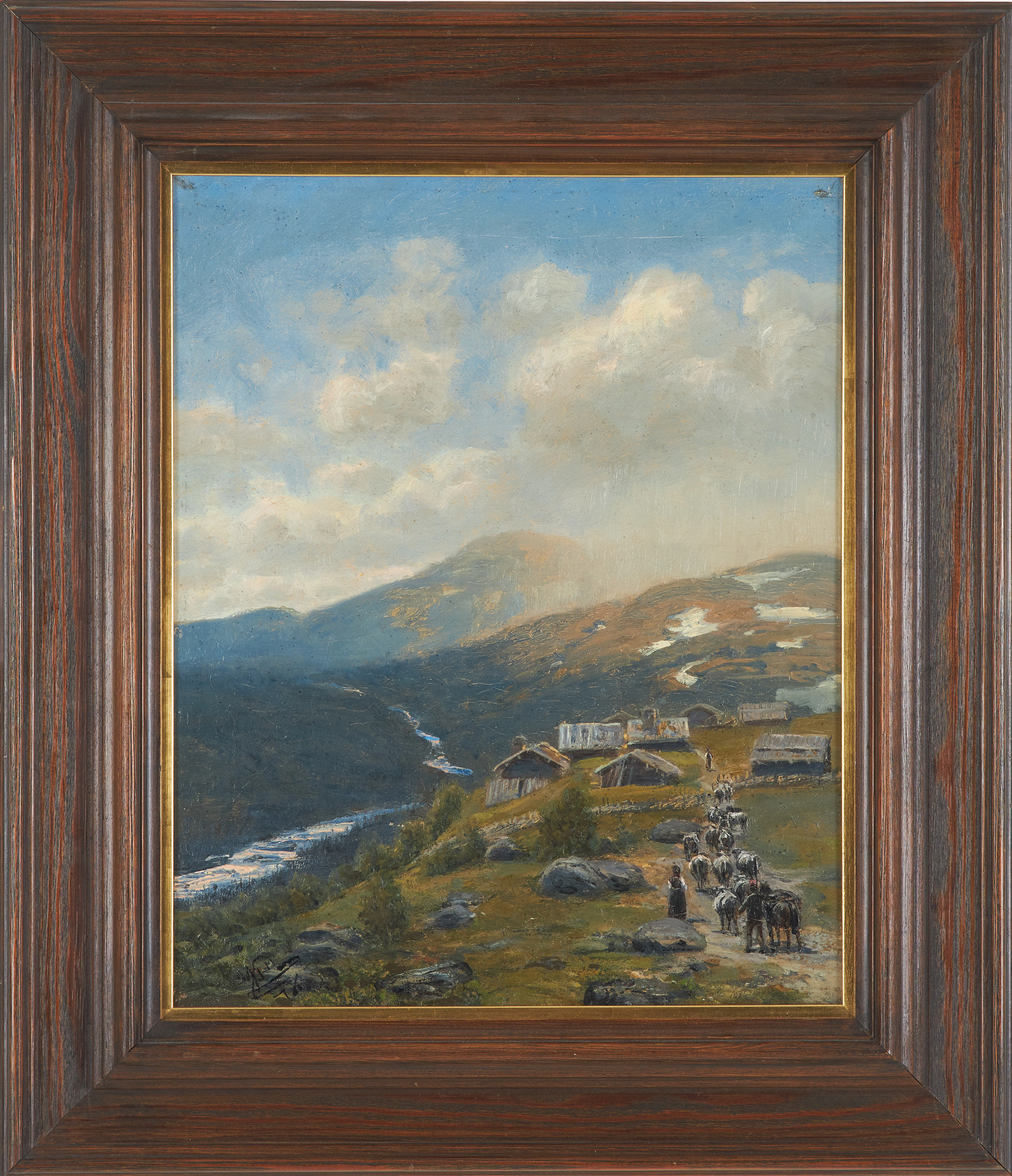 JOHAN TIRÉN. Landskap med gård, olja på duk, signerad och daterad 1876.