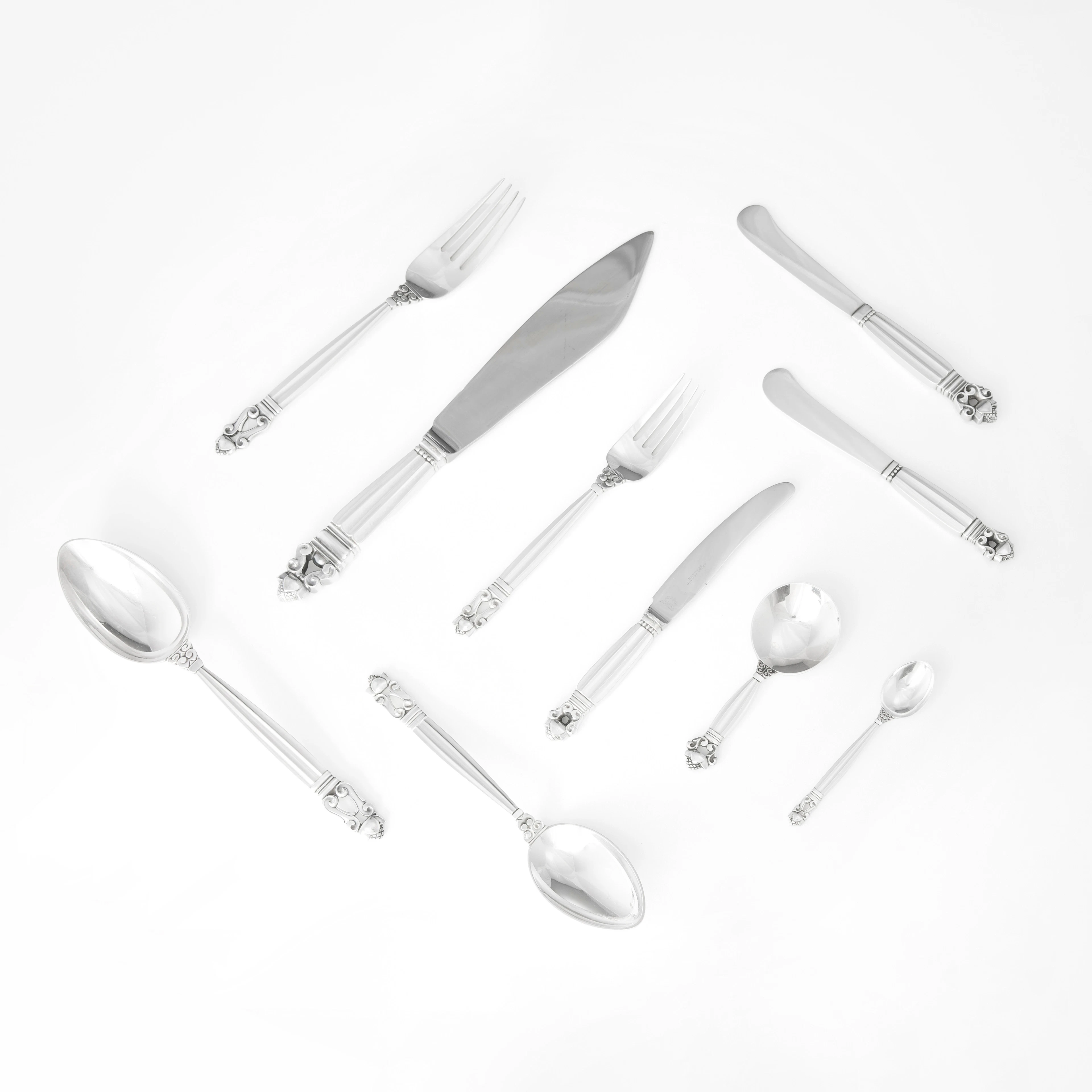 JOHAN ROHDE. Bestickuppsättning, 49 delar, sterlingsilver, Georg Jensen