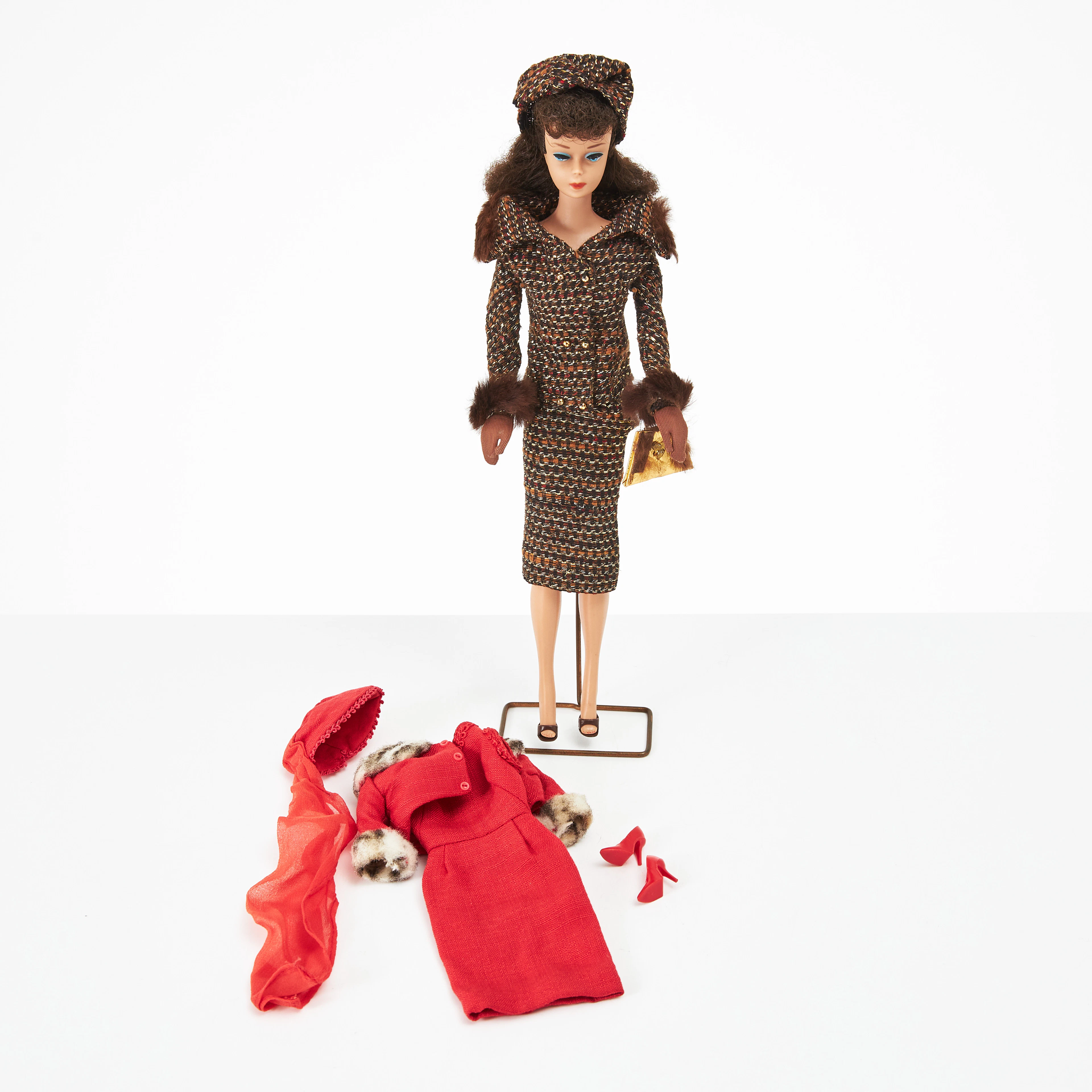 BARBIE, #850 SL Brunette curly bangs and ponytail, OUTFITS, (2), #1615