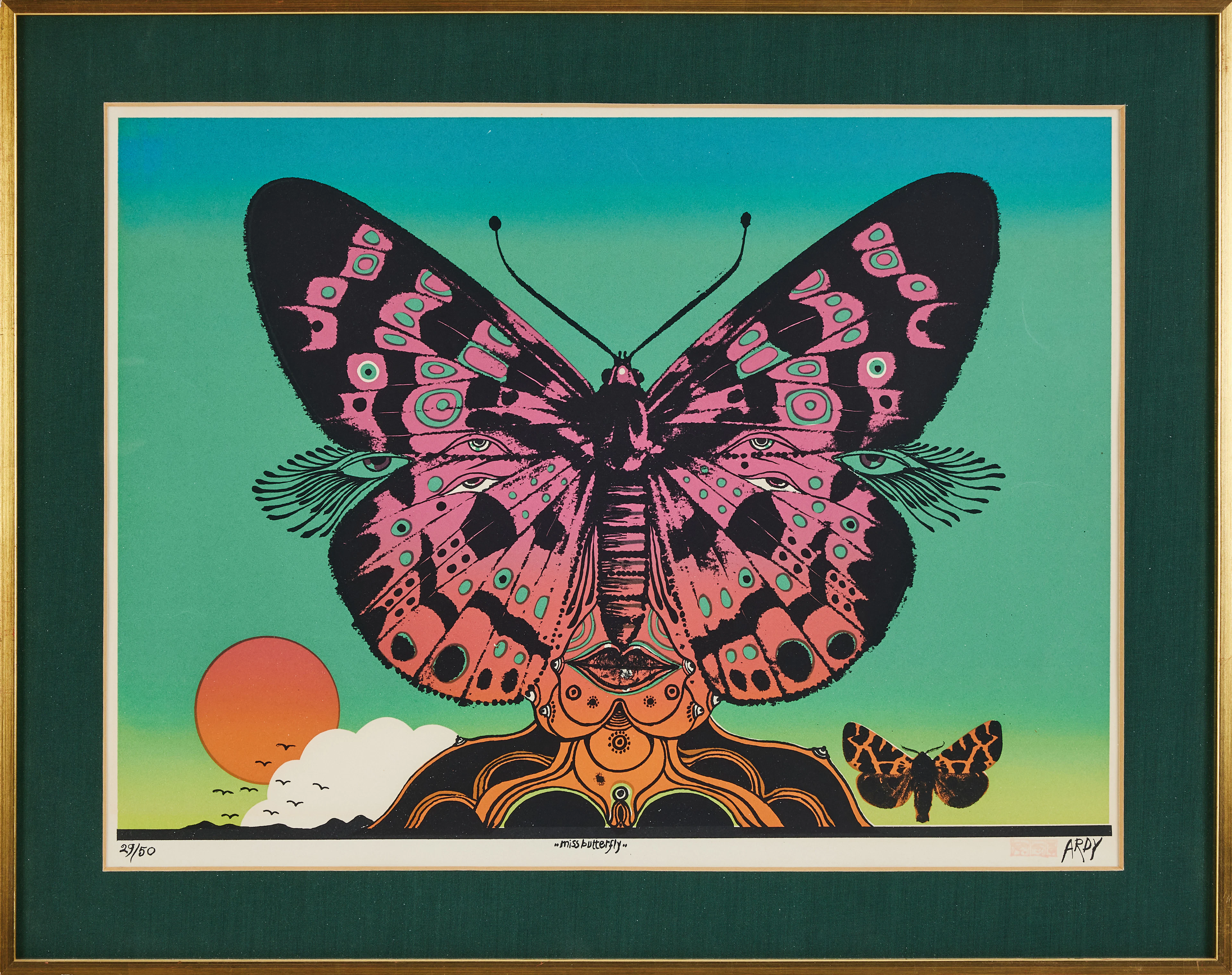 ARDY STRÜWER. "Miss butterfly", färglitografi.
