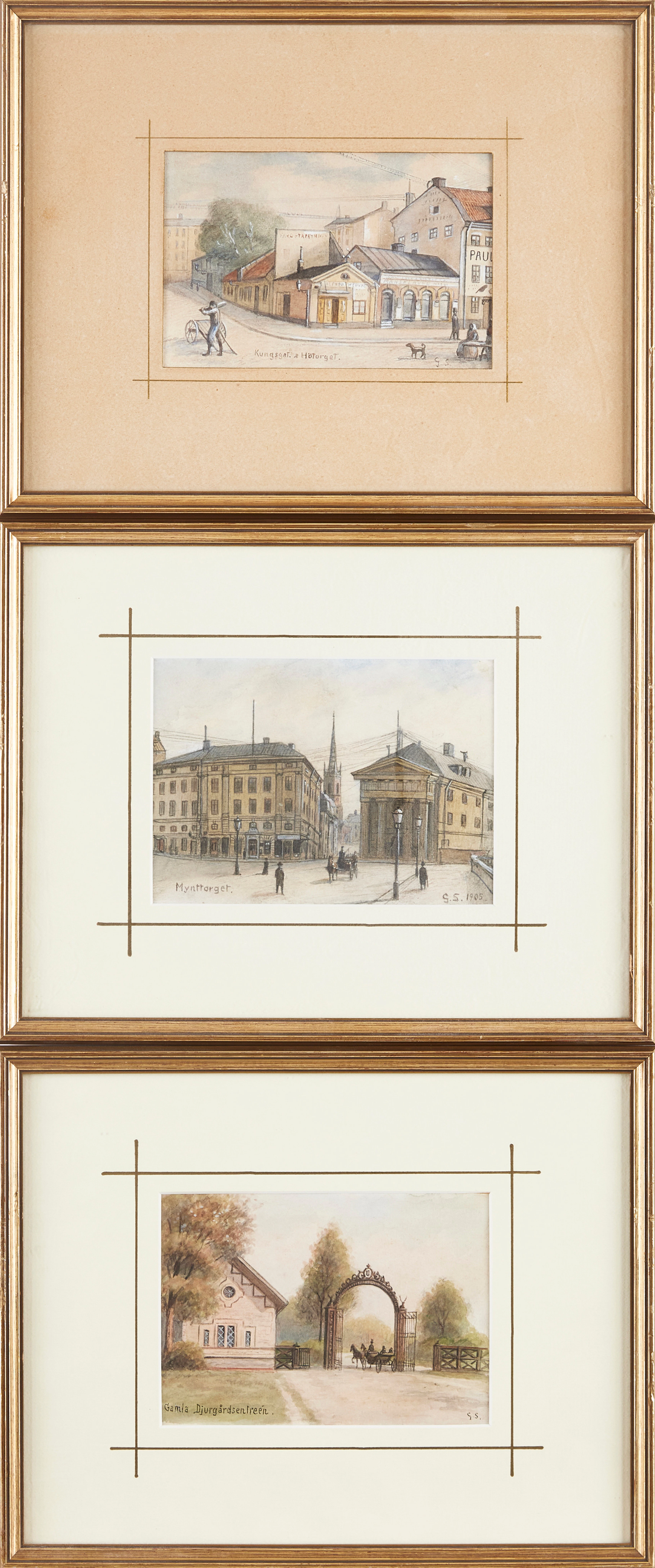 GEORG STOOPENDAAL. Stockholmsmotiv, 5 st, akvarell på papper, monogramsignerade
