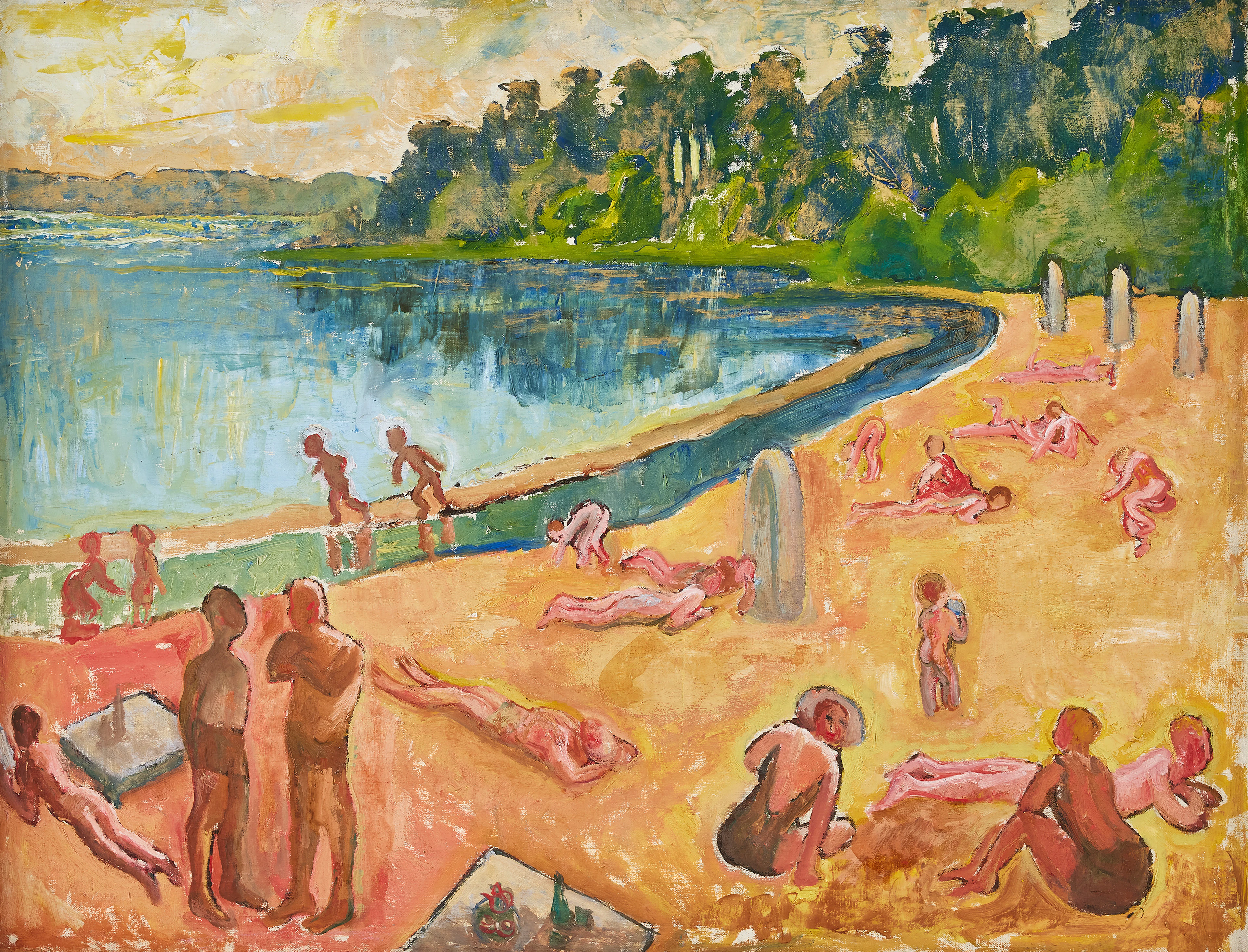 MAJ BRING (1880‑1971). Badande på strand.