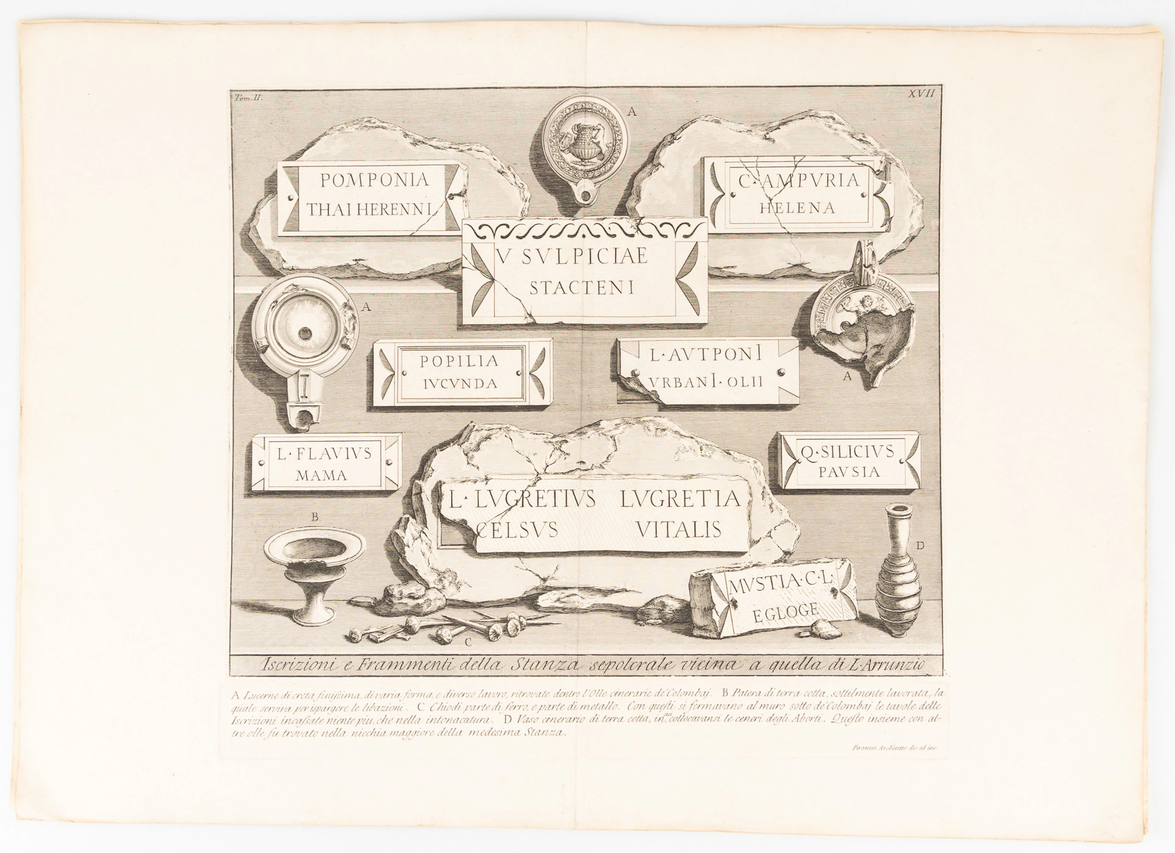 GIOVANNI BATTISTA PIRANESI. Etsningar, 2 st, "Iscrizioni e Frammenti