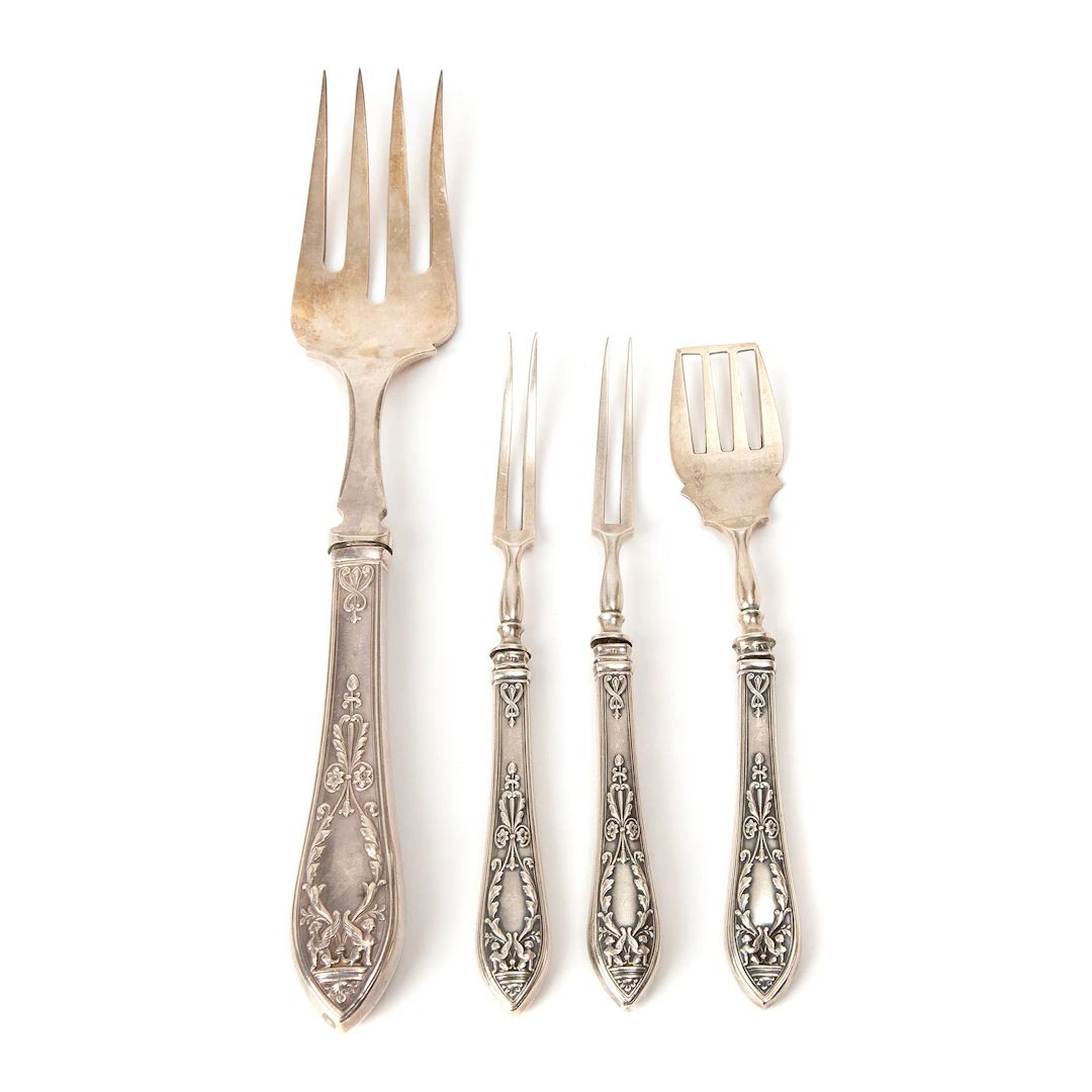 SERVERINGSBESTICK. 4 st, silver, Ryssland.