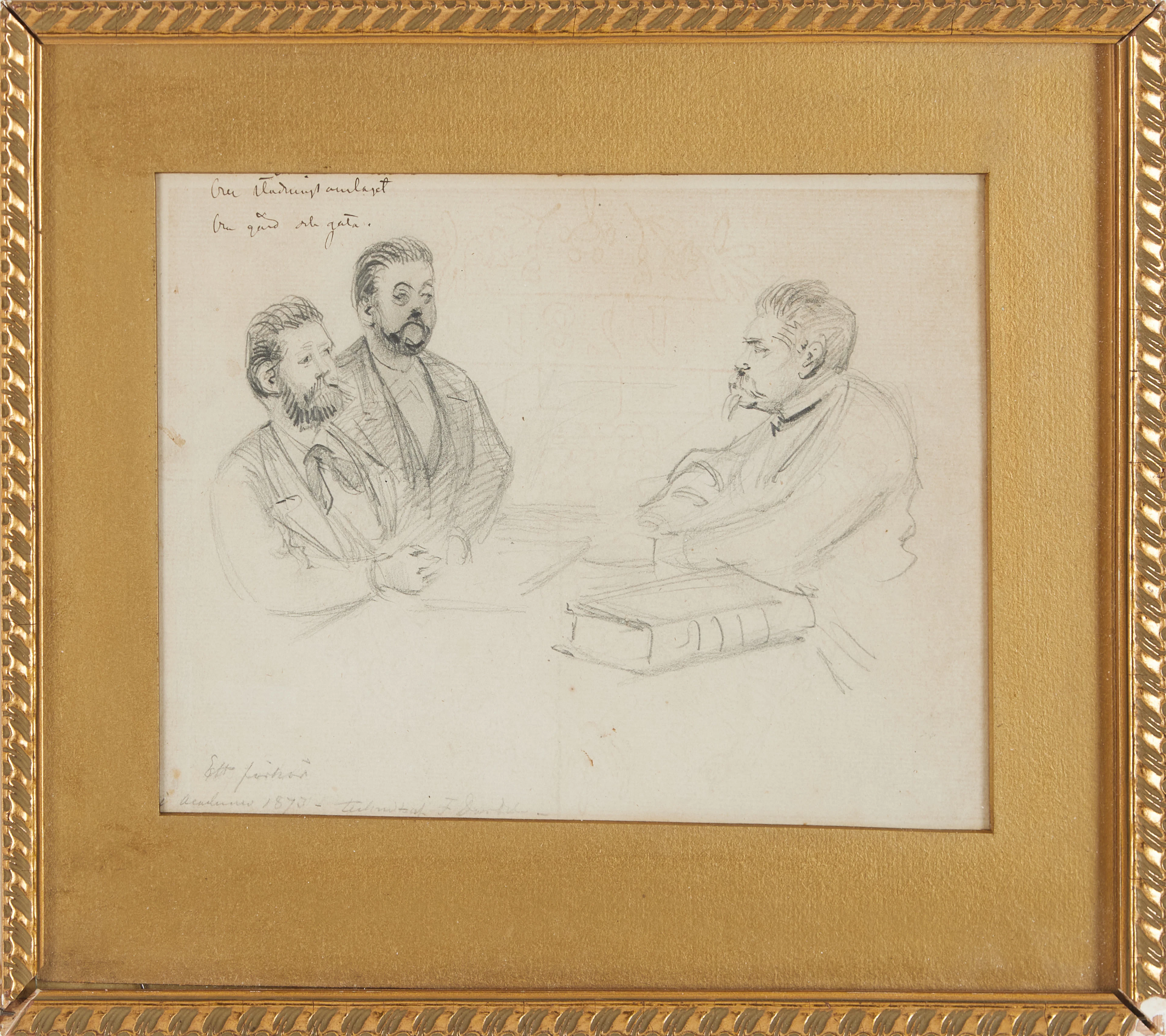 FRITZ VON DARDEL. Ett förhör i Akademien 1873, teckning, signerad