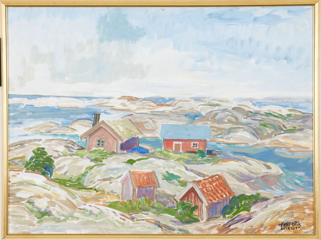 HANS-ERIK ERIKSSON (1921-1997). Skärgårdsmotiv, olja på pannå, signerad.