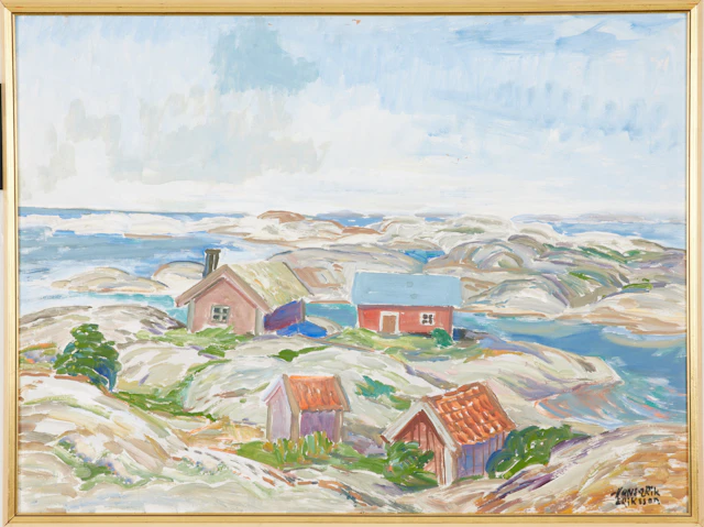 HANS-ERIK ERIKSSON (1921-1997). Skärgårdsmotiv, olja på pannå, signerad.