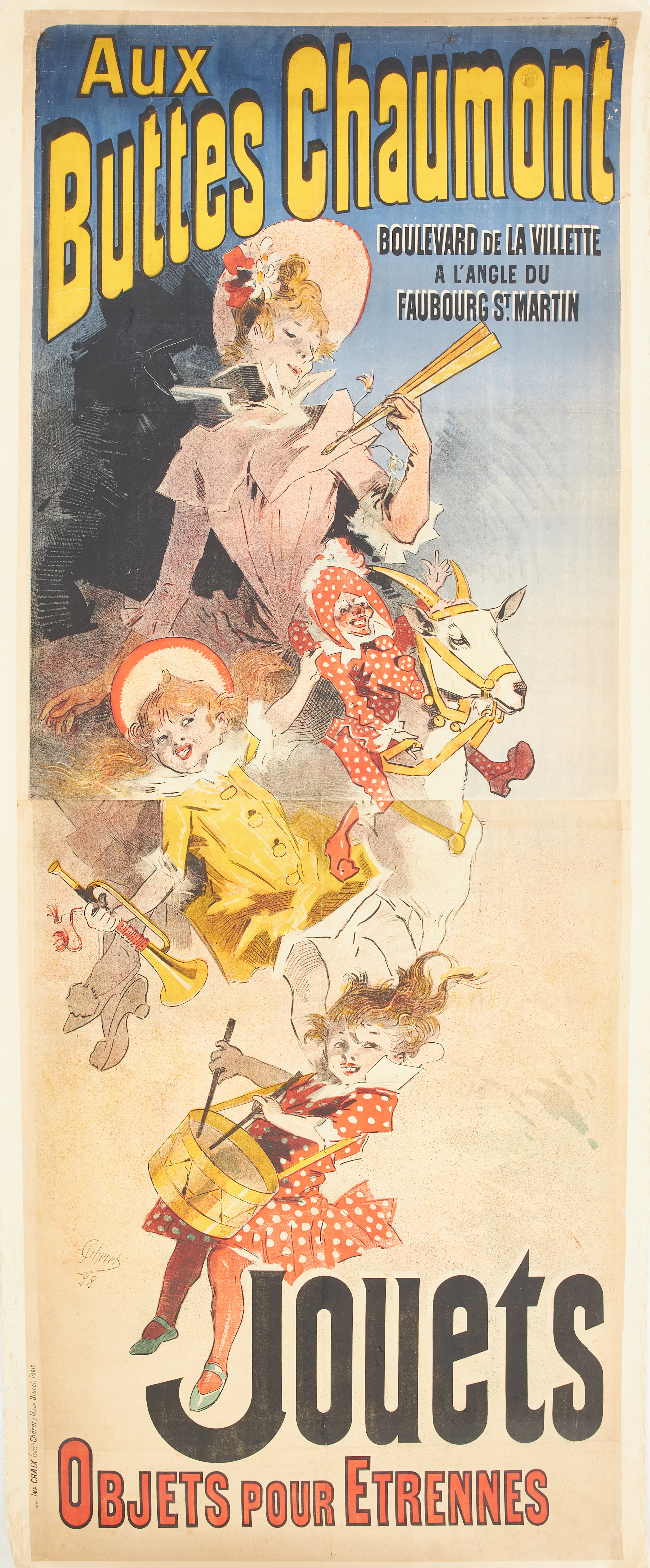 JULES CHÉRET. EFTER. Affisch, Aux Buttes Chaumont, papper uppfodrat