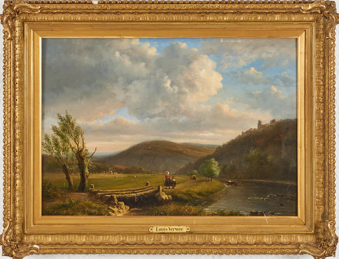 LOUIS-PIERRE VERWEE (1807–1877). landskapsmotiv, olja på pannå, signerad.