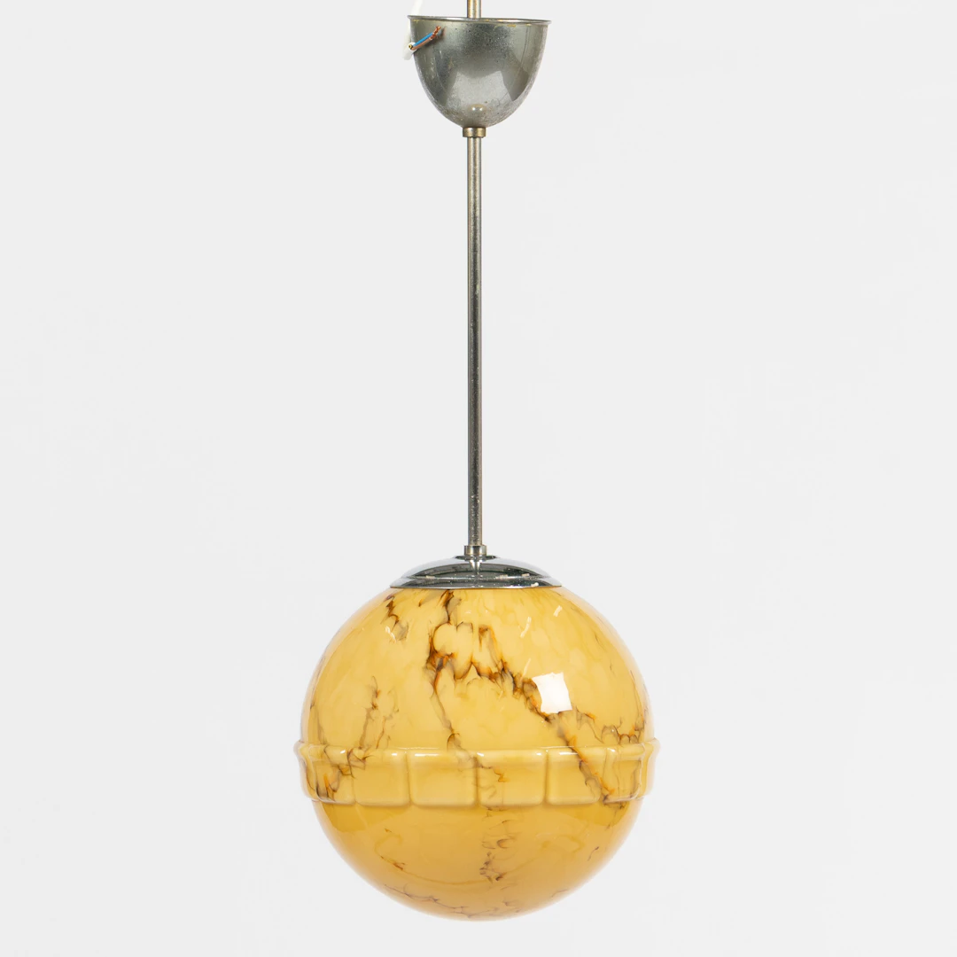 TAKLAMPA, art deco, kupa i glas med marmorerad dekor, 1920/30-tal.