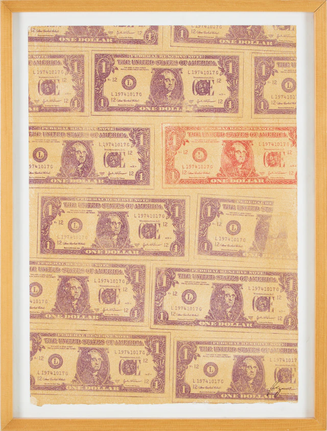 RICHARD RYAN (FÖDD 1974). dollarsedlar, monoprint, signerad.