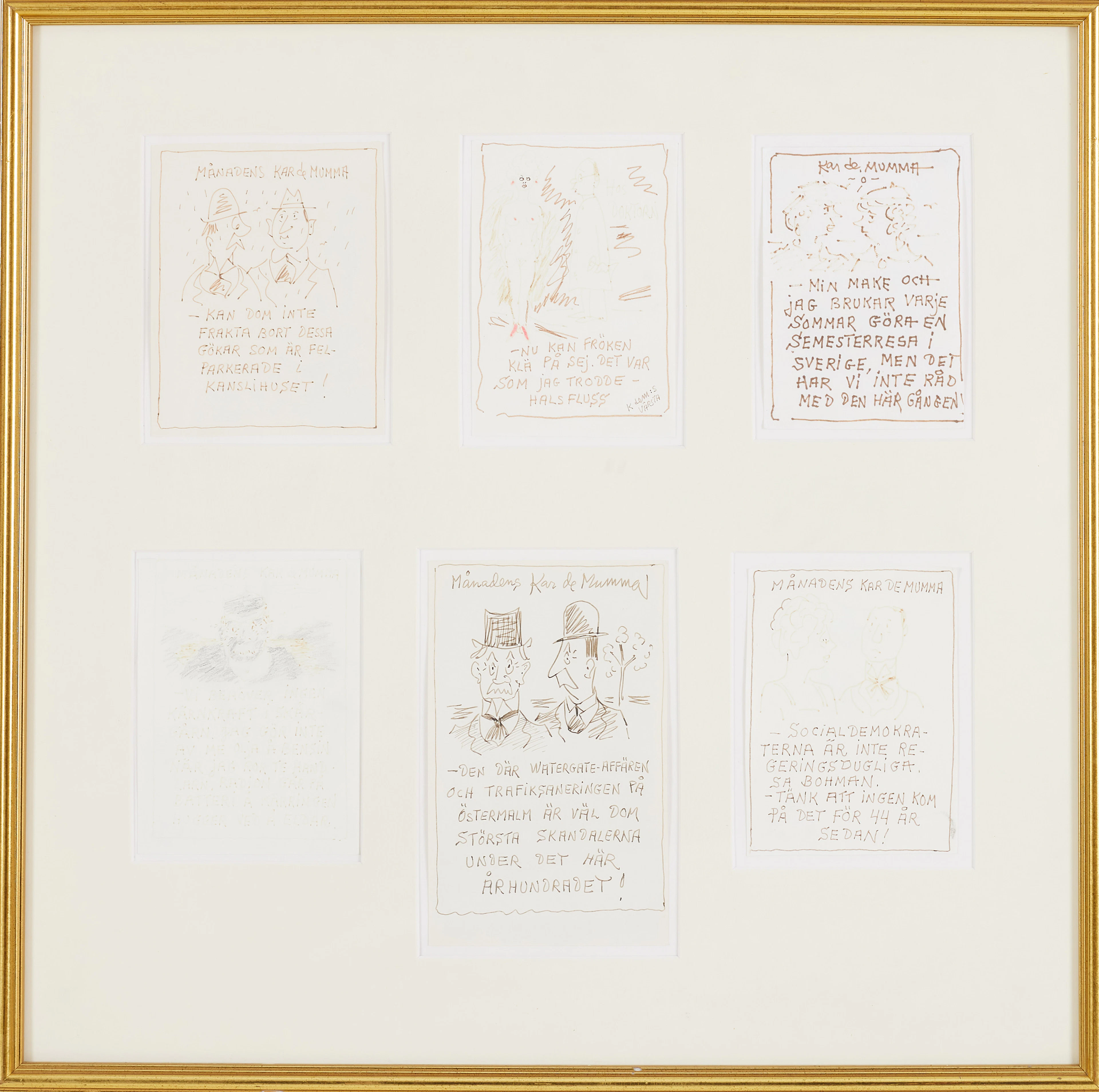 ERIK ZETTERSTRÖM. (KAR DE MUMMA, 1904-1997). Teckningar, 6 st, figurscener