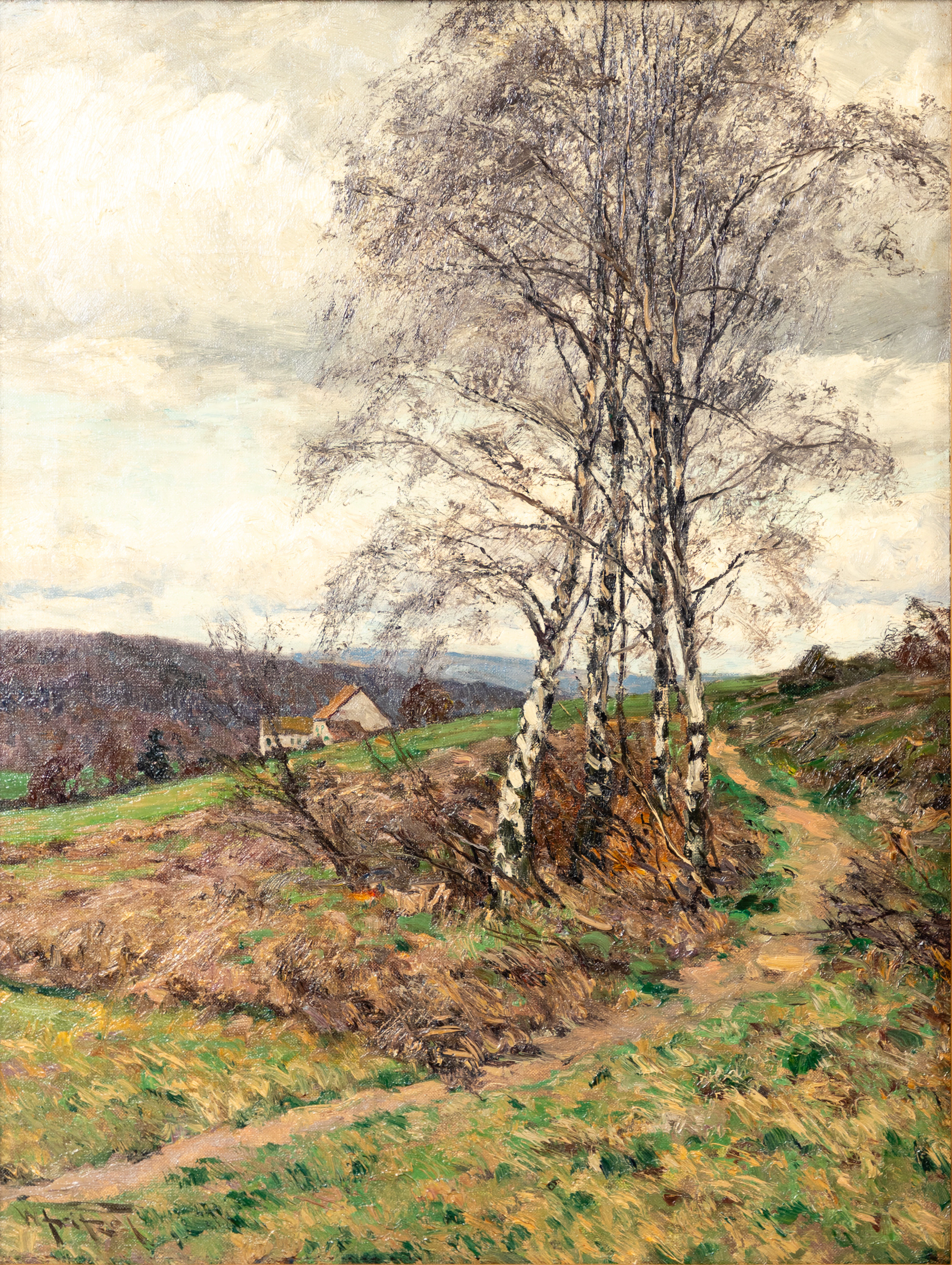 WILHELM FRITZEL (1870-1943). Mittelgebirgslandschaft mit Birken.