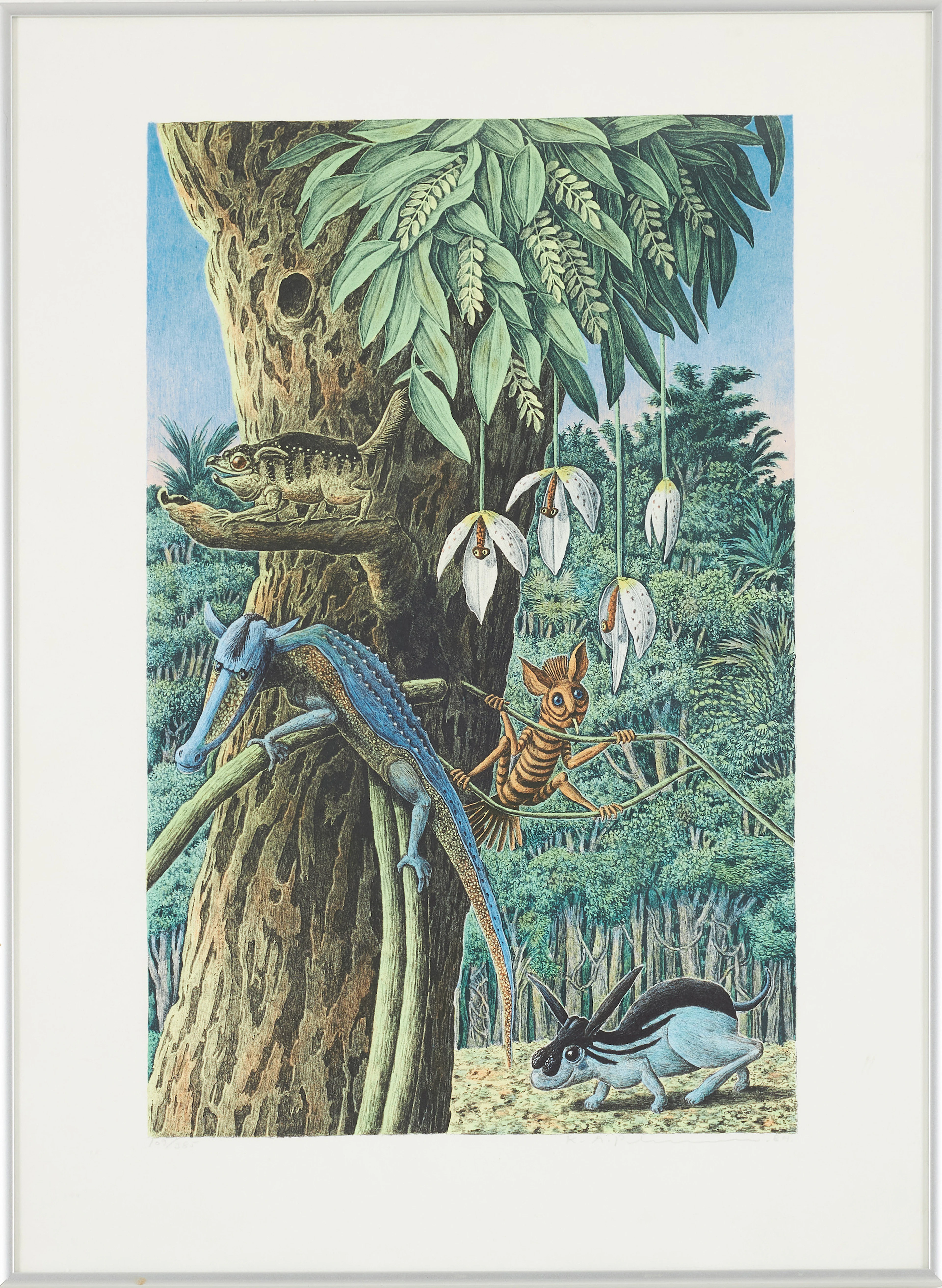 KARL AXEL PEHRSON. fantasidjur i exotisk miljö, färglitografi, 109/385