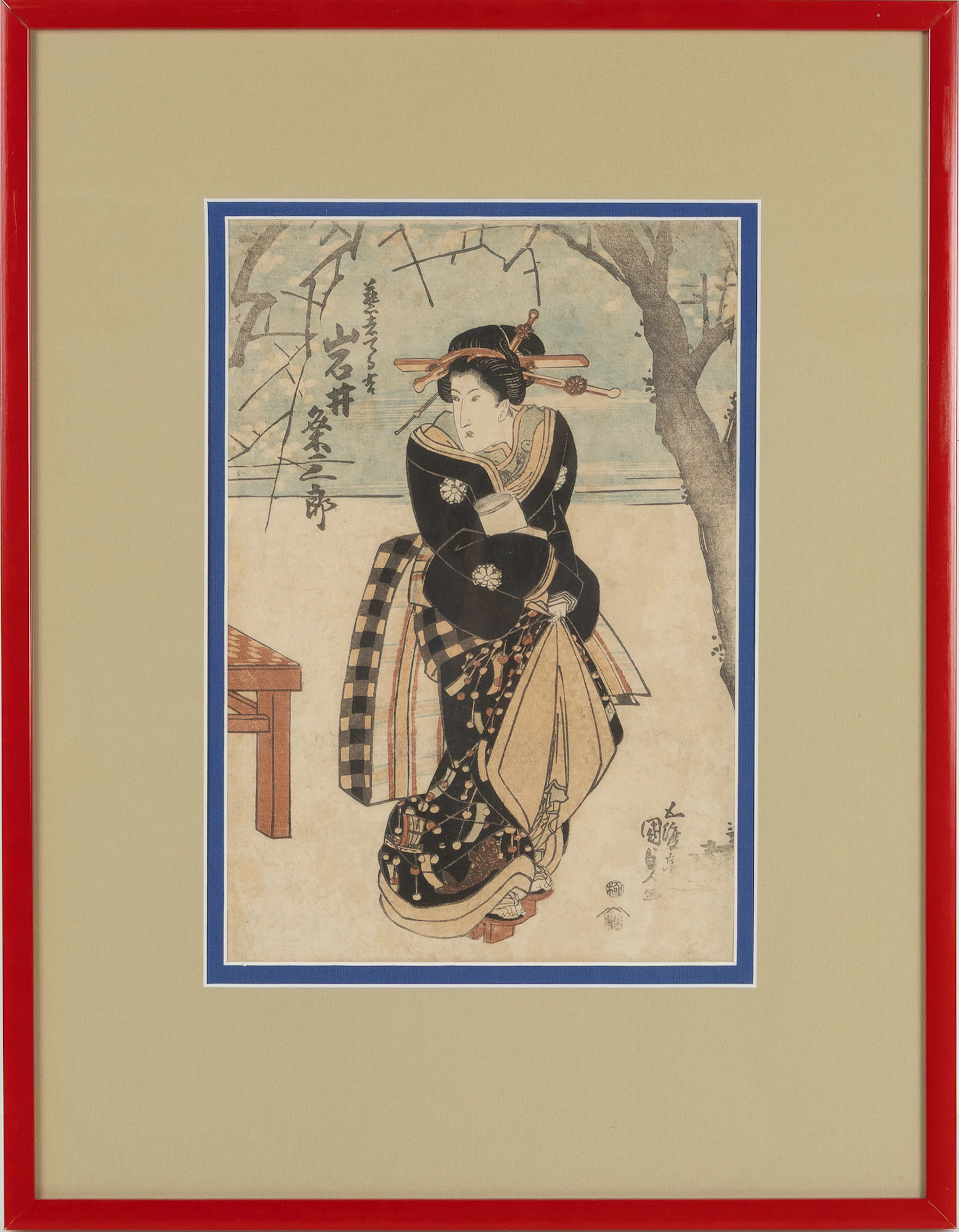 OIDENTIFIERAD KONSTNÄR. Träsnitt, Geisha, Japan, 1800-tal.