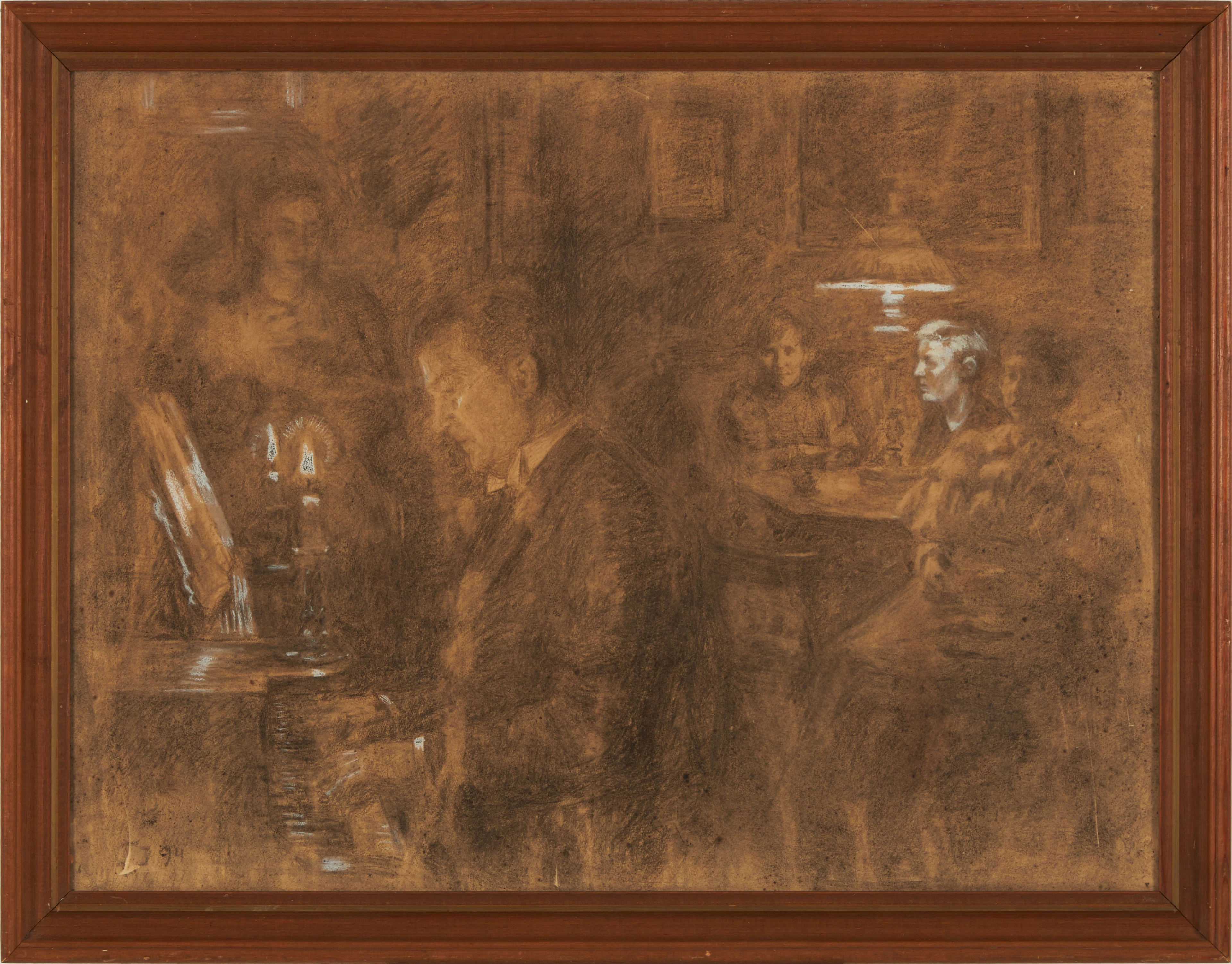 TYCHO JESSEN, DANMARK (1870-1921). Interiör med ljus och lampa.