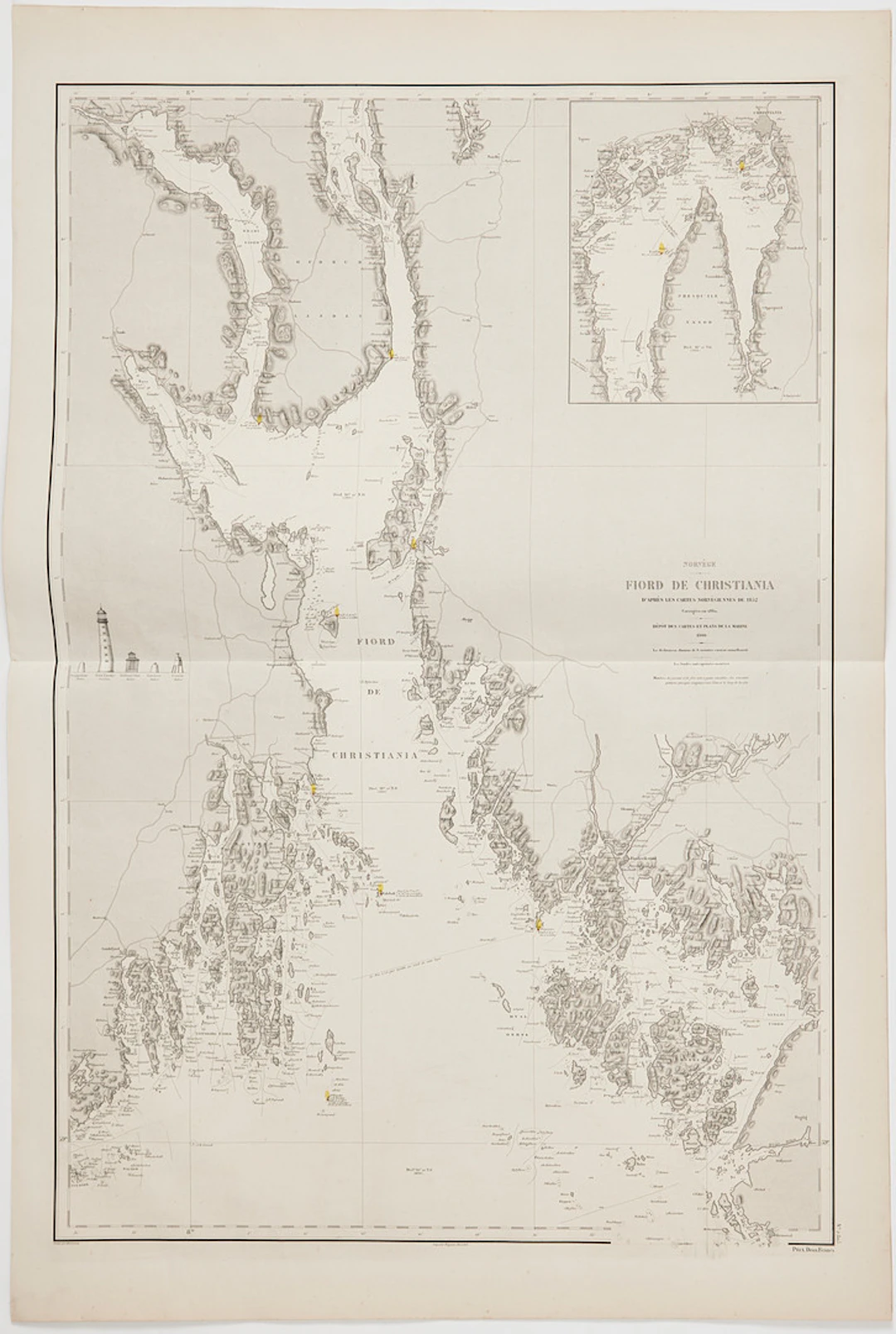ORGE, OSLOFJORDEN M.M., 5 SJÖKORT DEPOT DE LA MARINE, ca 1872.