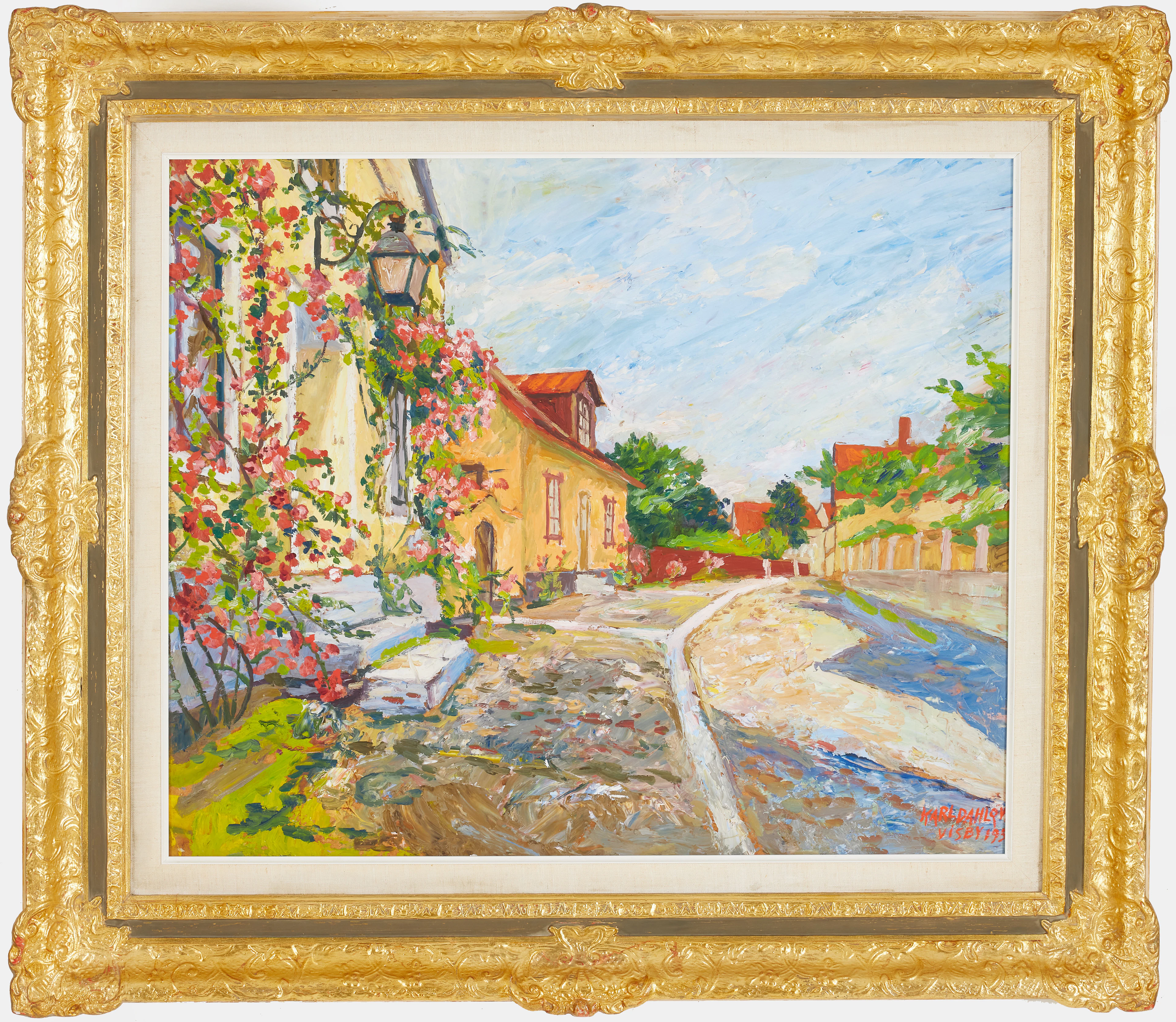 KARL DAHLQVIST. Visby, olja på pannå, signerad.