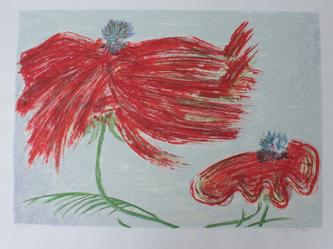 MICHAEL HEINDORFF (1949). 'Rote Blüten', Lithographie, limitiert