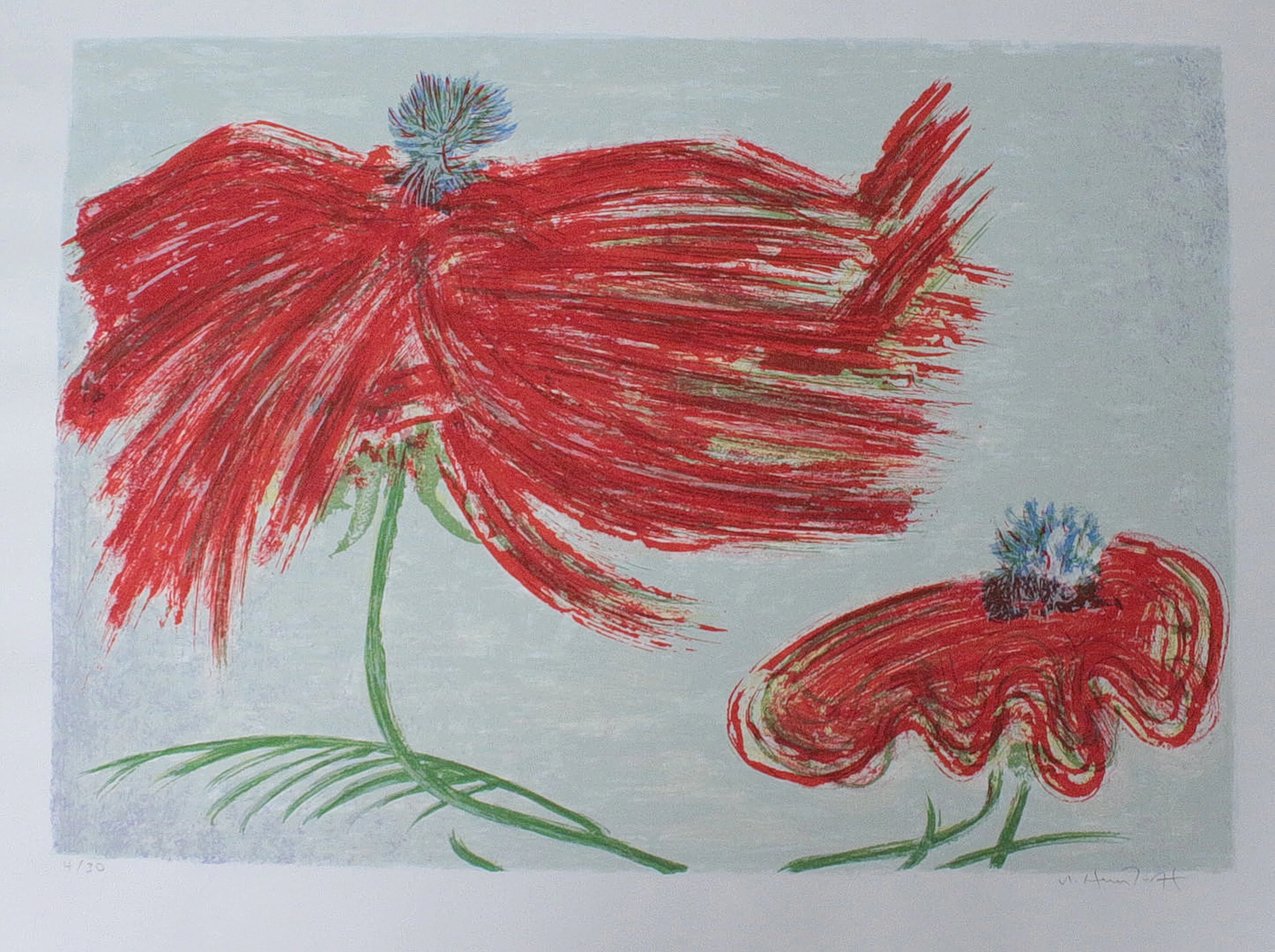 MICHAEL HEINDORFF (1949). 'Rote Blüten', Lithographie, limitiert